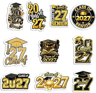 10Pcs Class of 2027 Graduation Stickers for Seniors Students and Graduates | Graduation Party Gifts for Seniors, Students and Graduates, Black Gold Decals for Laptops, Tumblers, Bottles and Notebooks