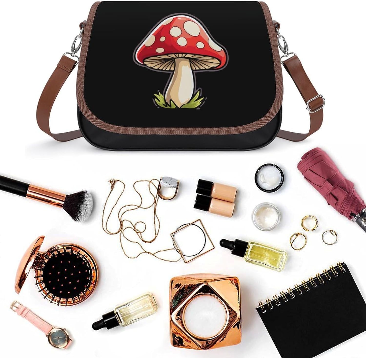 Magic Mushroom Women's Crossbody Bags Leather Messenger Handbag Small Shoulder Bag Purse