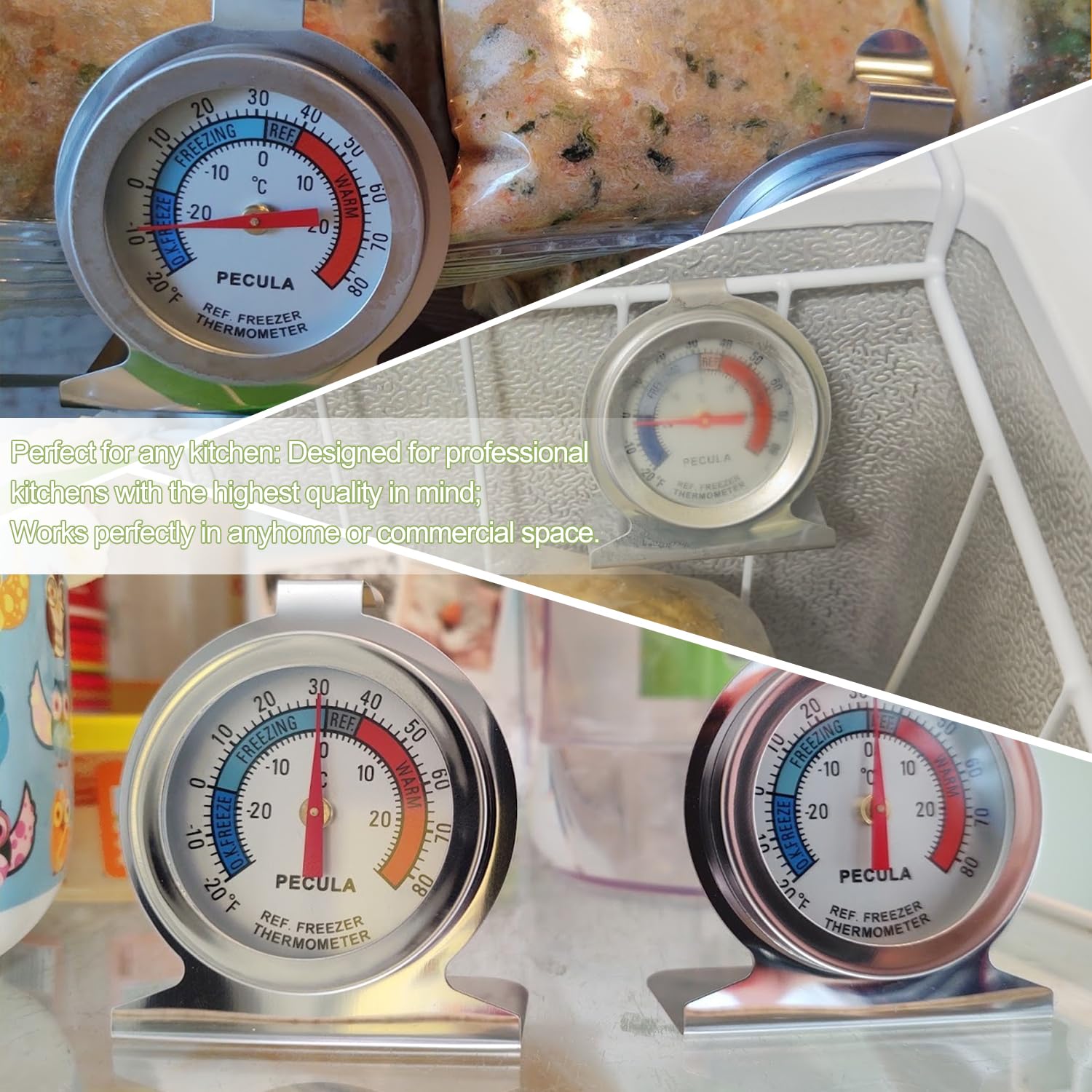 Confezione da 12 termometri classici per frigorifero e congelatore, con quadrante grande, in acciaio inox, con indicatore rosso, da -30 ℃ a 30 ℃
