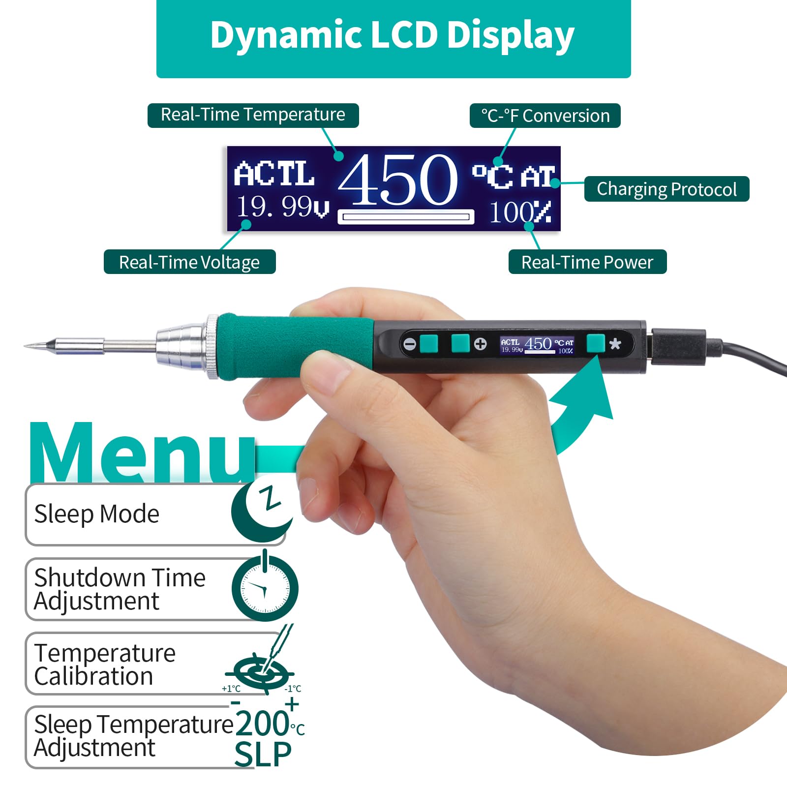 YIHUA 928D-IV Kit de Fer à Souder avec Port Type-C, Chauffage Rapide avec Cartouche C235, Température Réglable de 90~450°C, Protocoles PD/QC/Adaptatifs, Affichage LCD et Couvercle Multifonctionnel