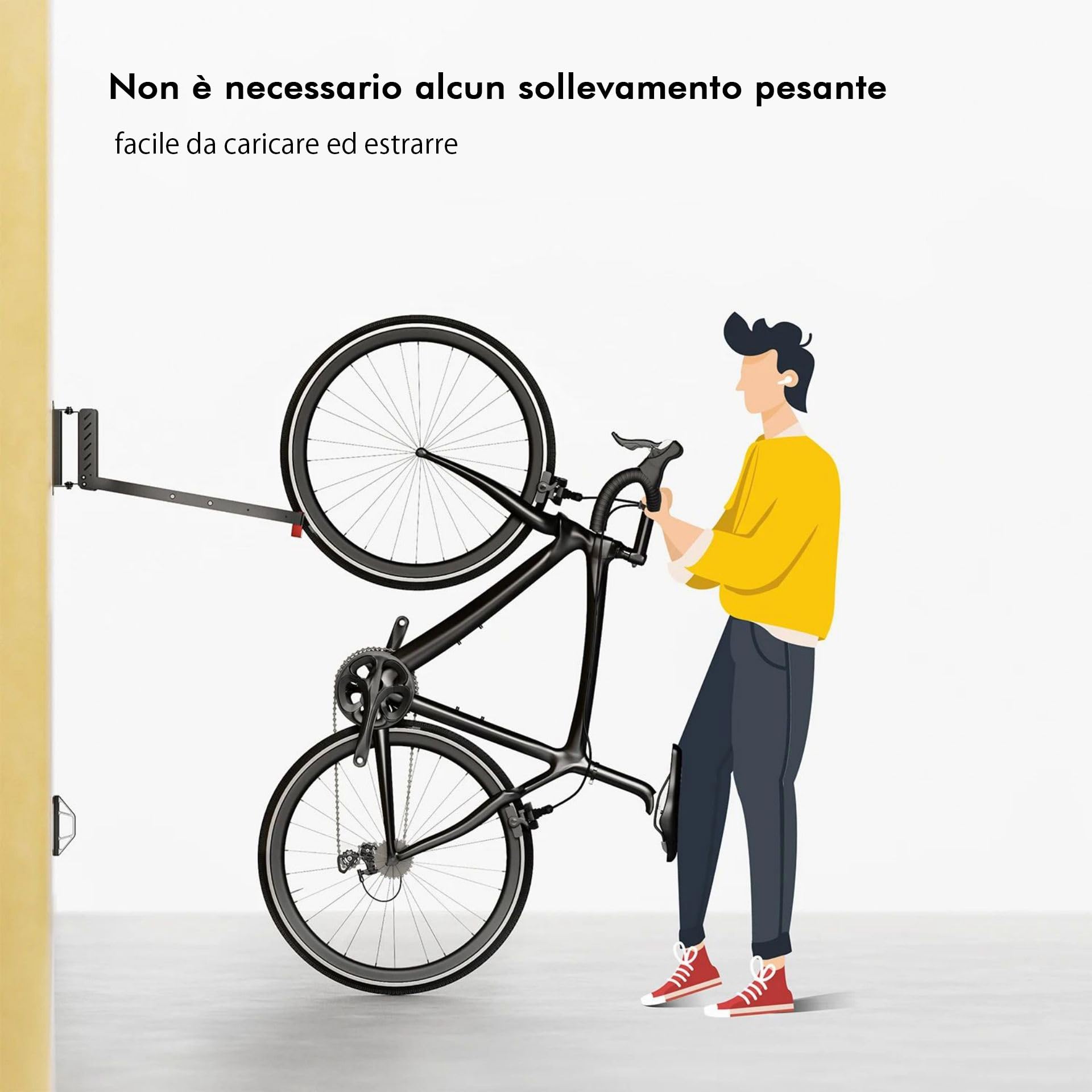 Mimoke Supporto da parete per bicicletta salvaspazio regolabile, design facile da sollevare con braccio pieghevole e funzione girevole (1)