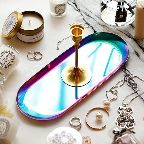 Miniatura 6 de 2 bandejas de metal para servir, bandeja decorativa de arcoíris, bandeja de joyería, plato de té, frutas, organizador de cosméticos, bandeja de