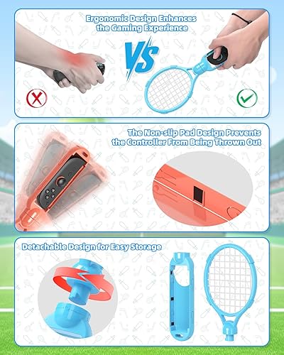 Vista 3 de Tennis Rackets for Nintendo Switch 2 Joy-Con(2025), MENEEA 2 Pack Game Accessories for Mario Tennis Aces,Handle Grip Holder for Switch 2Switch 1
