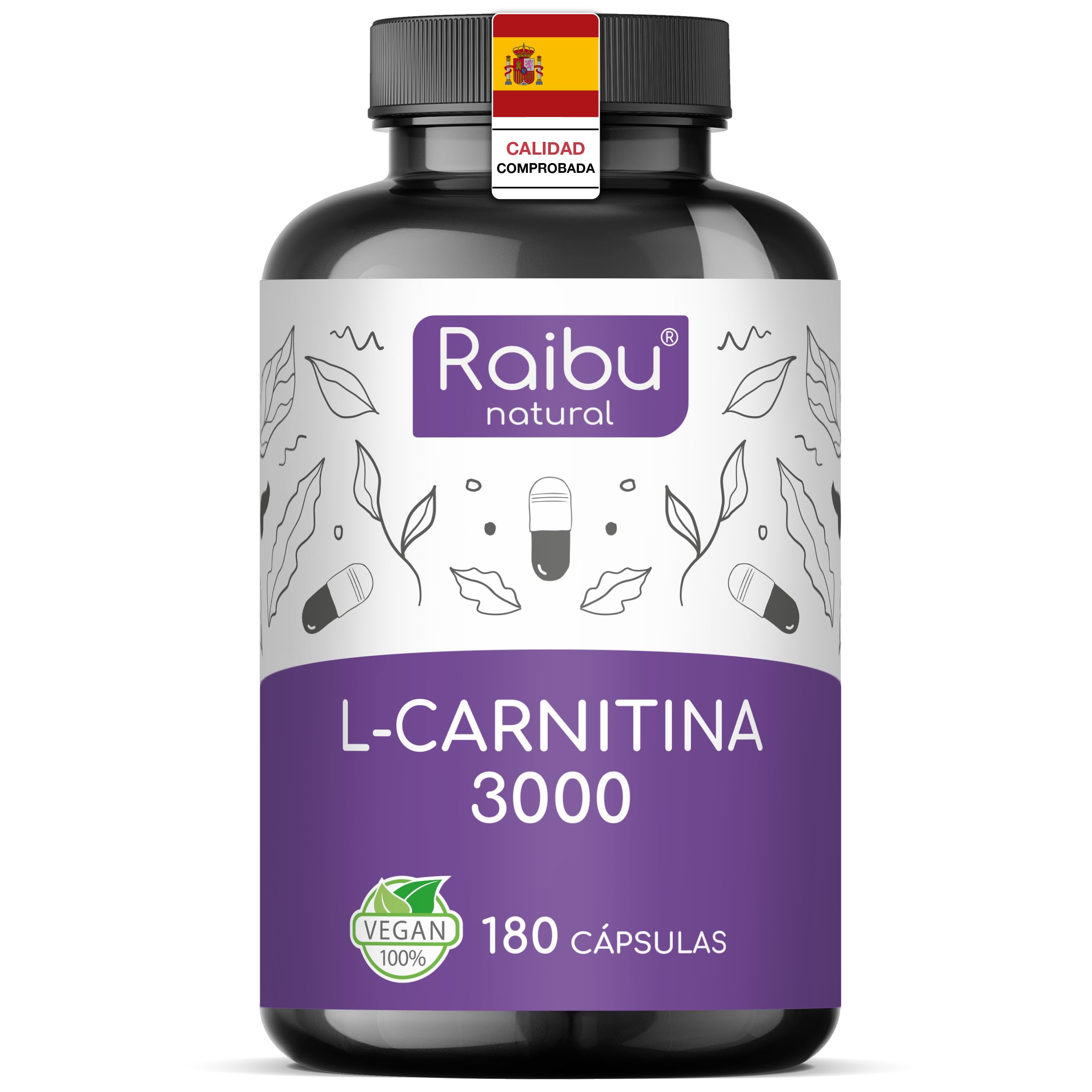 L-Carnitina 3000 mg - XXL Botella con 180 Cápsulas de Alta Dosis - Aumento  de Energía y Resistencia - L-Carnitina Tartrato Puro