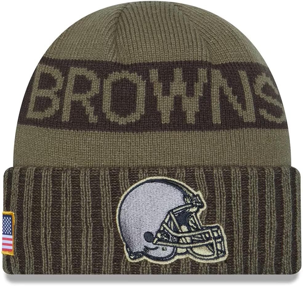 New Era Unisex-Adult NFL Official 2025 Army Green Salute to Service Cuffed Beanie Cold Weather Knit Hat