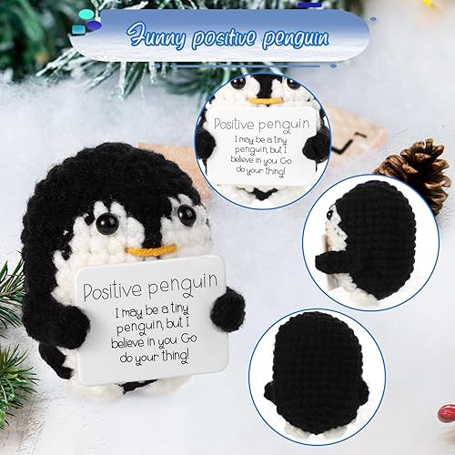 Miniatura 3 de BOXOB Mini pingüino positivo divertido, lindo juguete de pingüino de punto de patata de 2.6 pulgadas con tarjeta positiva, apoyo emocional, muñeca