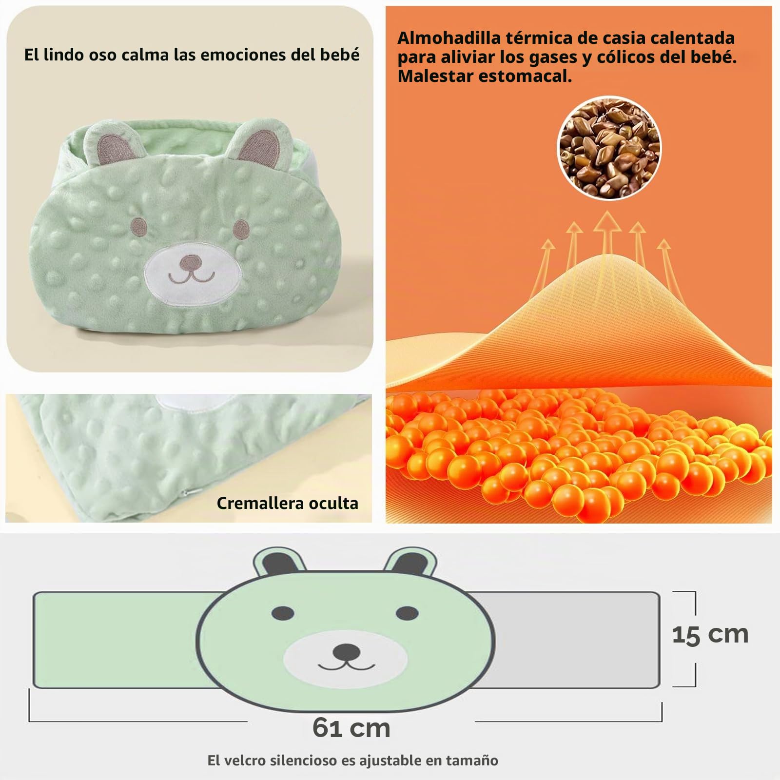 Alivio de cólicos y gases del bebé: envoltura térmica de abdomen con semillas de casia, almohadilla térmica para bebé, alivia y alivia los gases, la hinchazón y el malestar estomacal (verde)