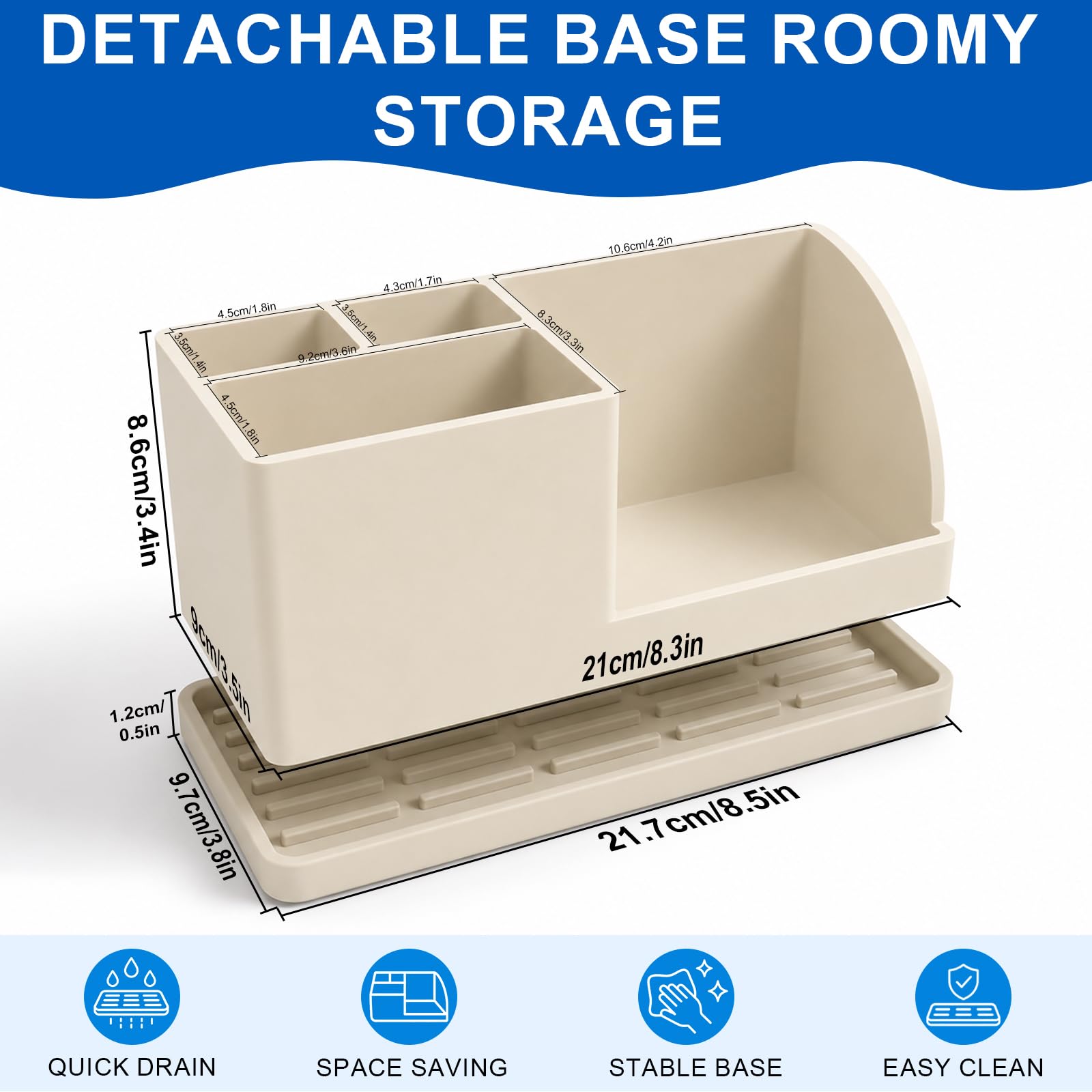 Portaspazzolino elettrico in silicone, 21 x 9 x 9 cm, portadentifricio da lavabo per il bagno, antiscivolo con foro di drenaggio, morbido e resistente agli urti, rimovibile, per la casa e l'ufficio
