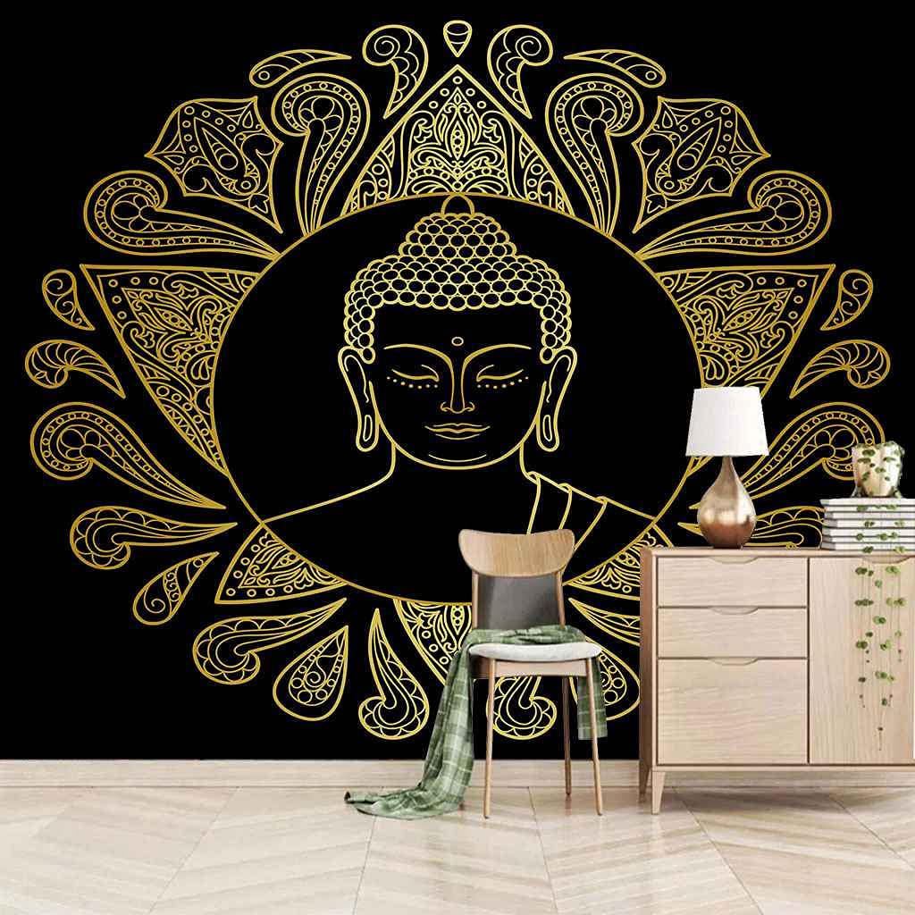 Papier peint Bouddha d'Or 400x280 cm poster photo 3D auto-adhésif pour salon