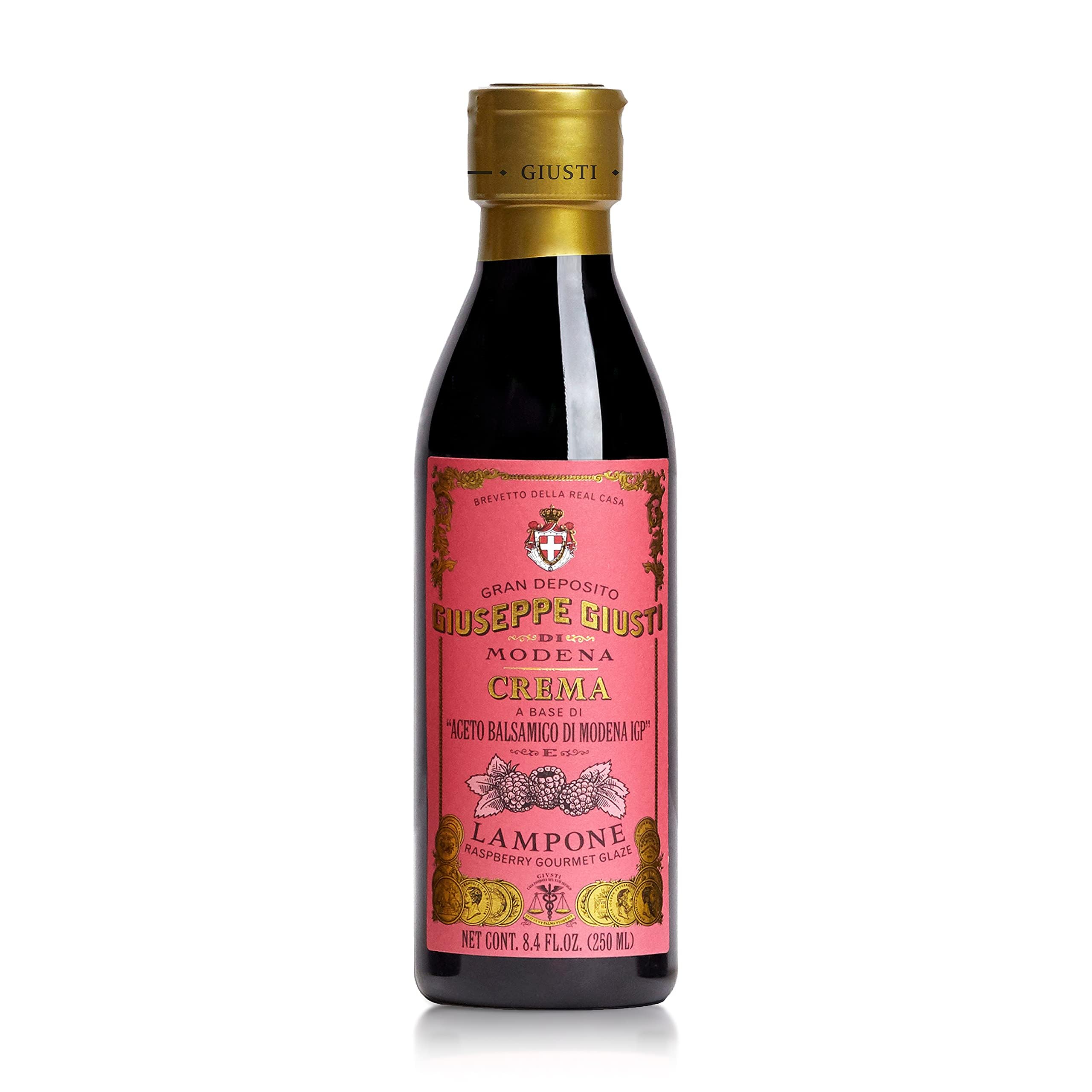Giusti Raspberry Balsamic Glaze Based on Thick Balsamic Vinegar of Modena – Italian Gourmet Crema Reduction With Raspberry, Flavorful Drizzle for Meat, Cheese & Salads - 8.45 fl oz (250ml) - Pack of 1