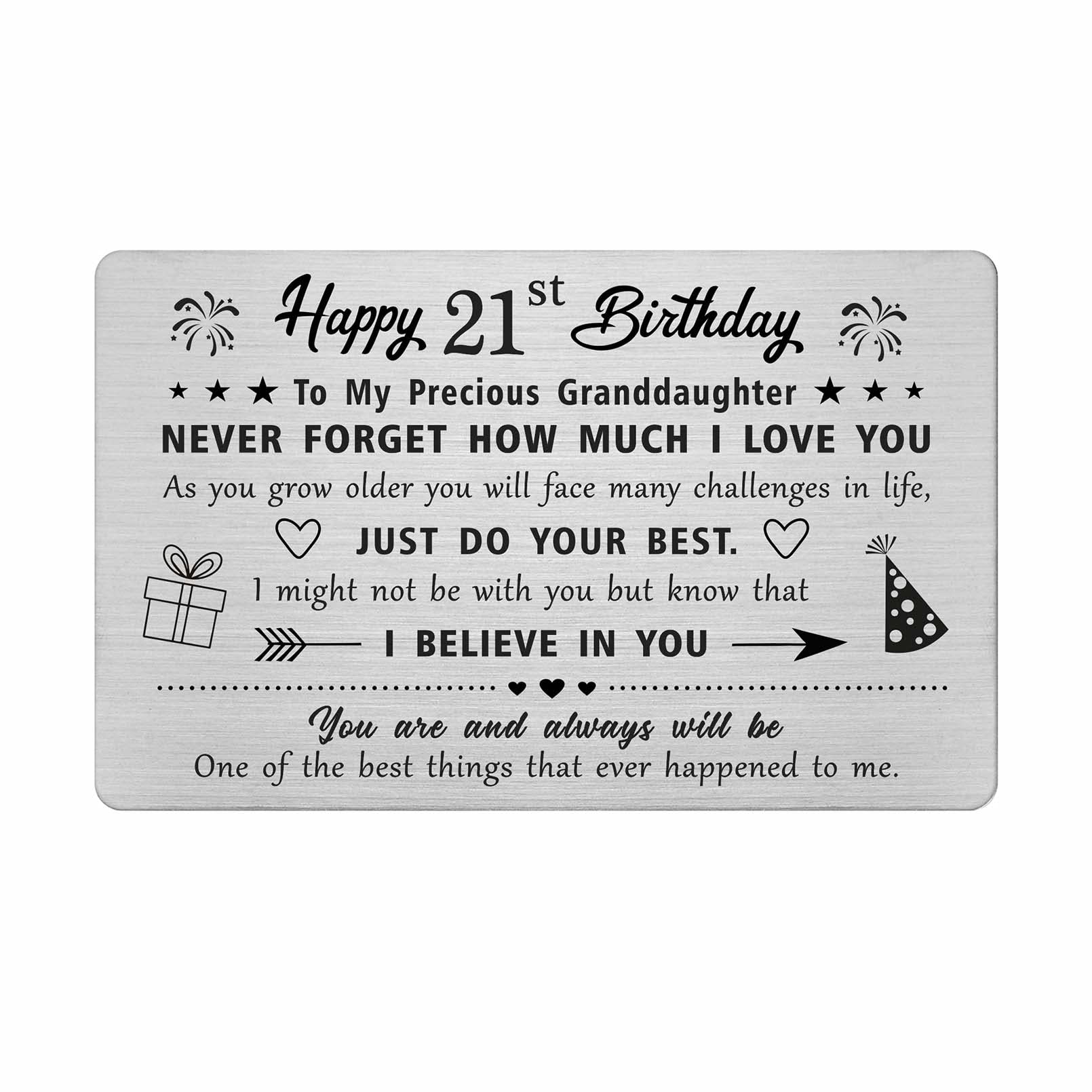 FALOGIJEFALOGIJE 21st Birthday Card Gifts for Granddaughter, Birthday Gifts for 21 Year Old Granddaughter, Engraved Metal Wallet Card