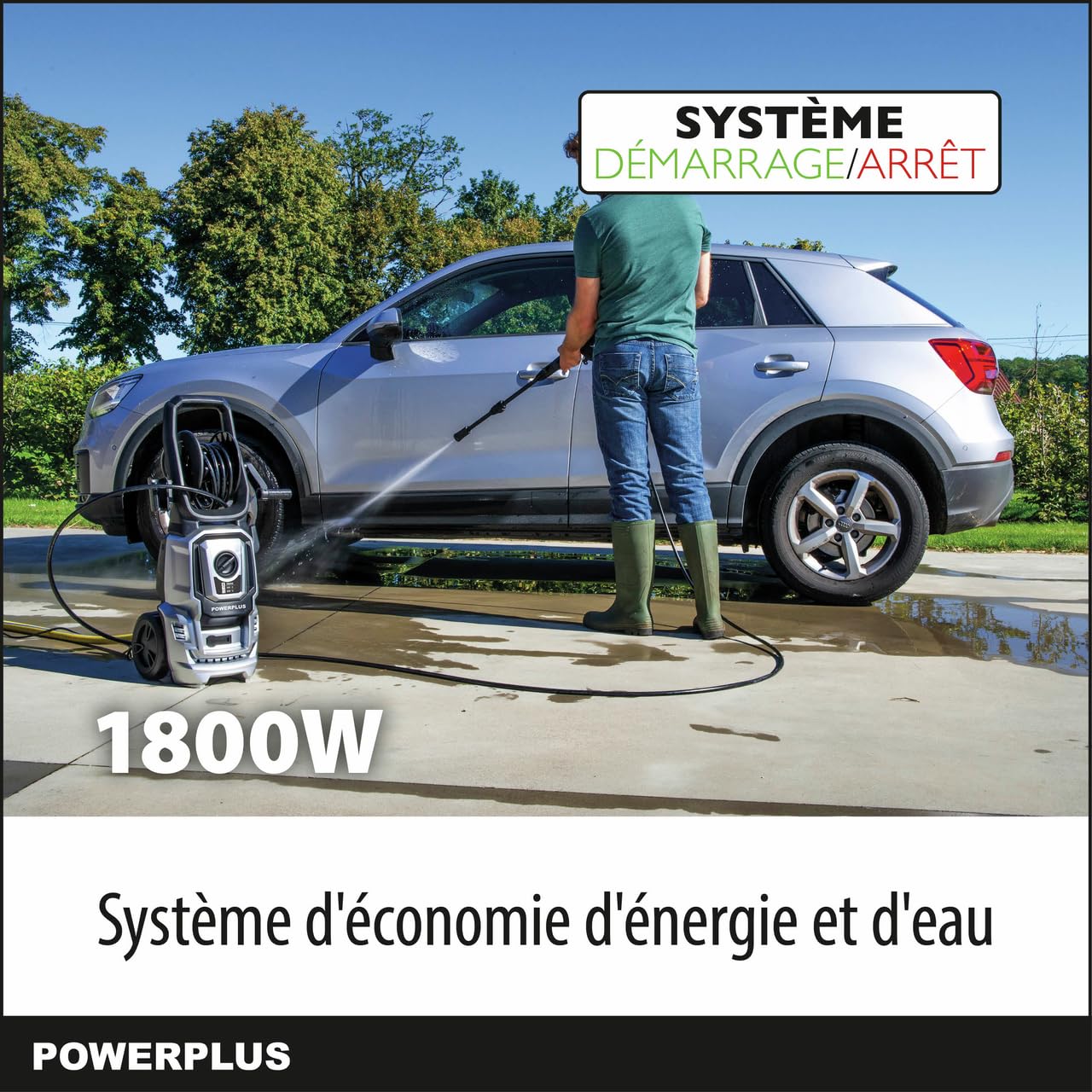 Powerplus Pulitrice elettrica ad alta pressione POWXG90411-1800 Watt, funzione start/arresto, massima pressione 140 bar e temperatura 50 °C, tubo da 8 m e accessori inclusi