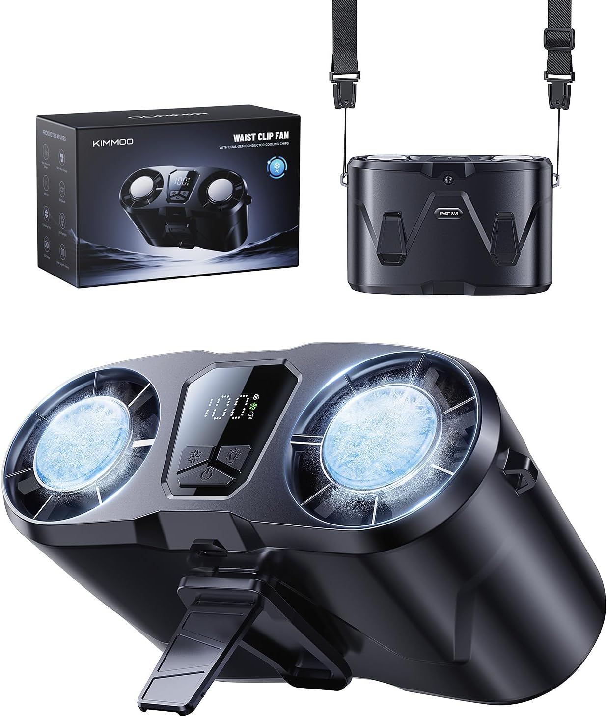 Rechargeable Portable Waist Fan, 10000mAh Dual-Motor Personal Clip on Waist Fan with 10 Speeds, 25000 RPM, LED Display & Flashlight, 4 in1 Waist Cooling Fan for Outdoor Camping Jobsite (Black)