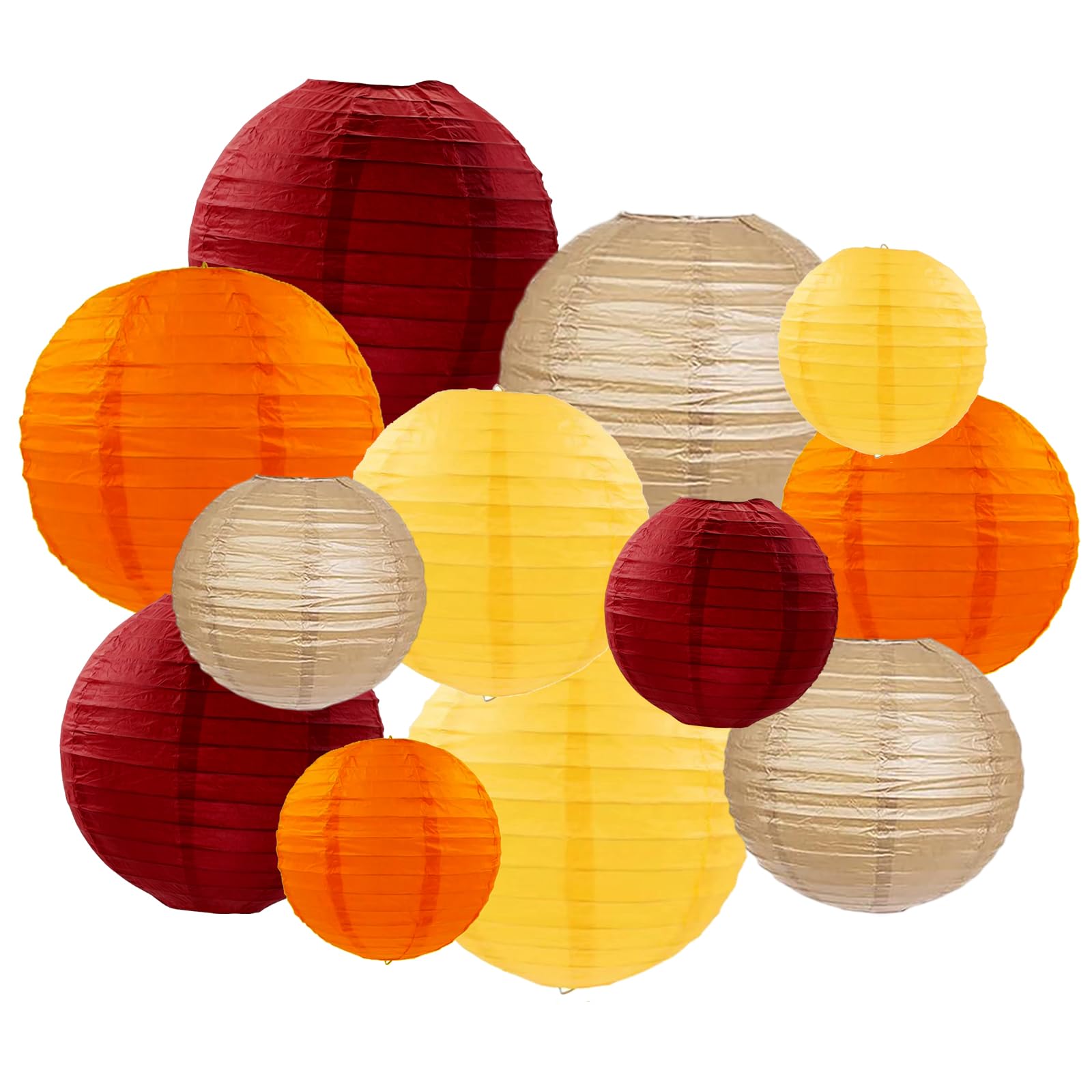 ZYOOO 12pcs Paper Lanterns,10/15/20/25cm Round Hanging Paper Lanterns Decoration for Birthday,Wedding,Harvest,Thanksgiving Party,Home,Garden Decoration(Red Brown Yellow Orange)