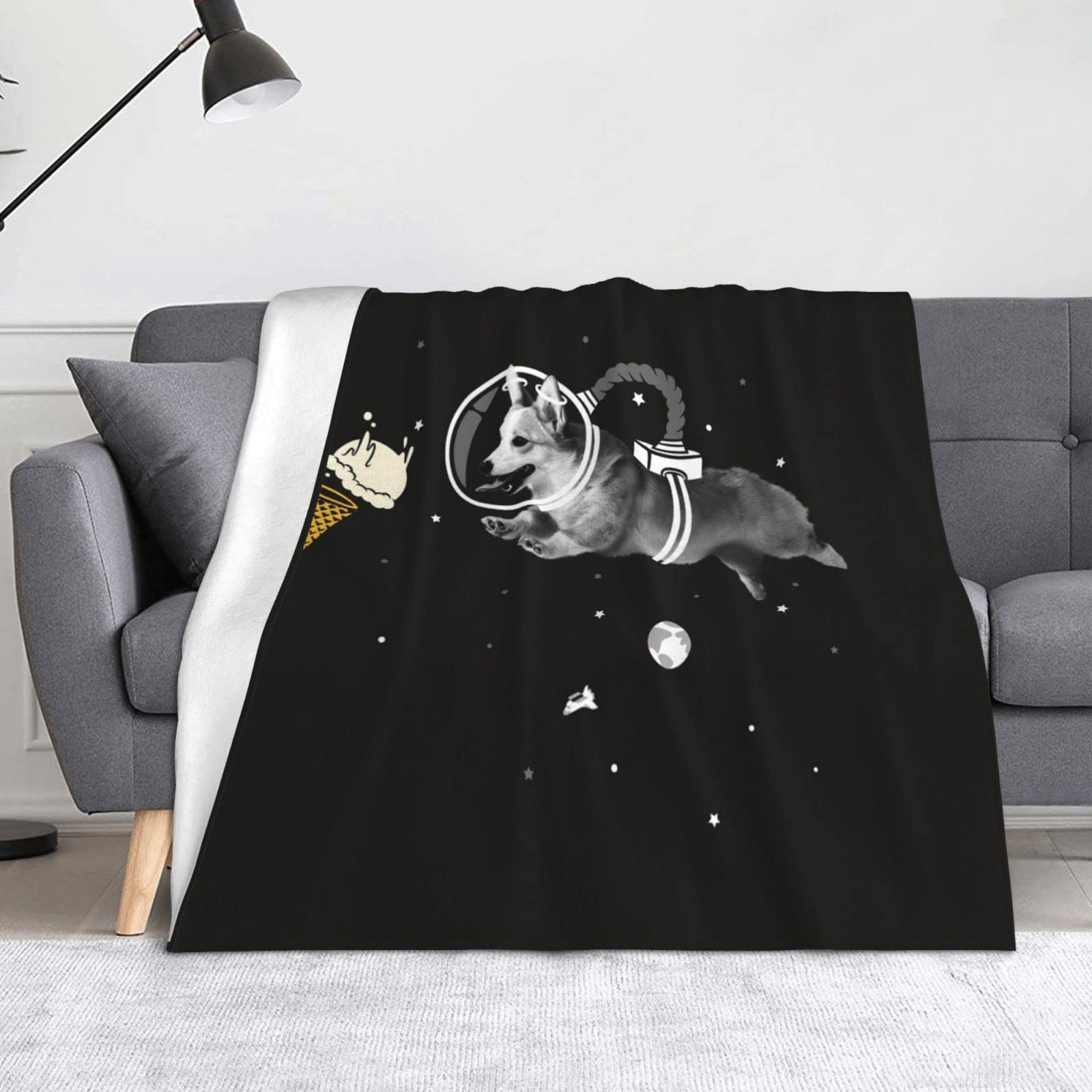 Couverture flanelle Space Corgi cadeau original et plaid microfibre lit