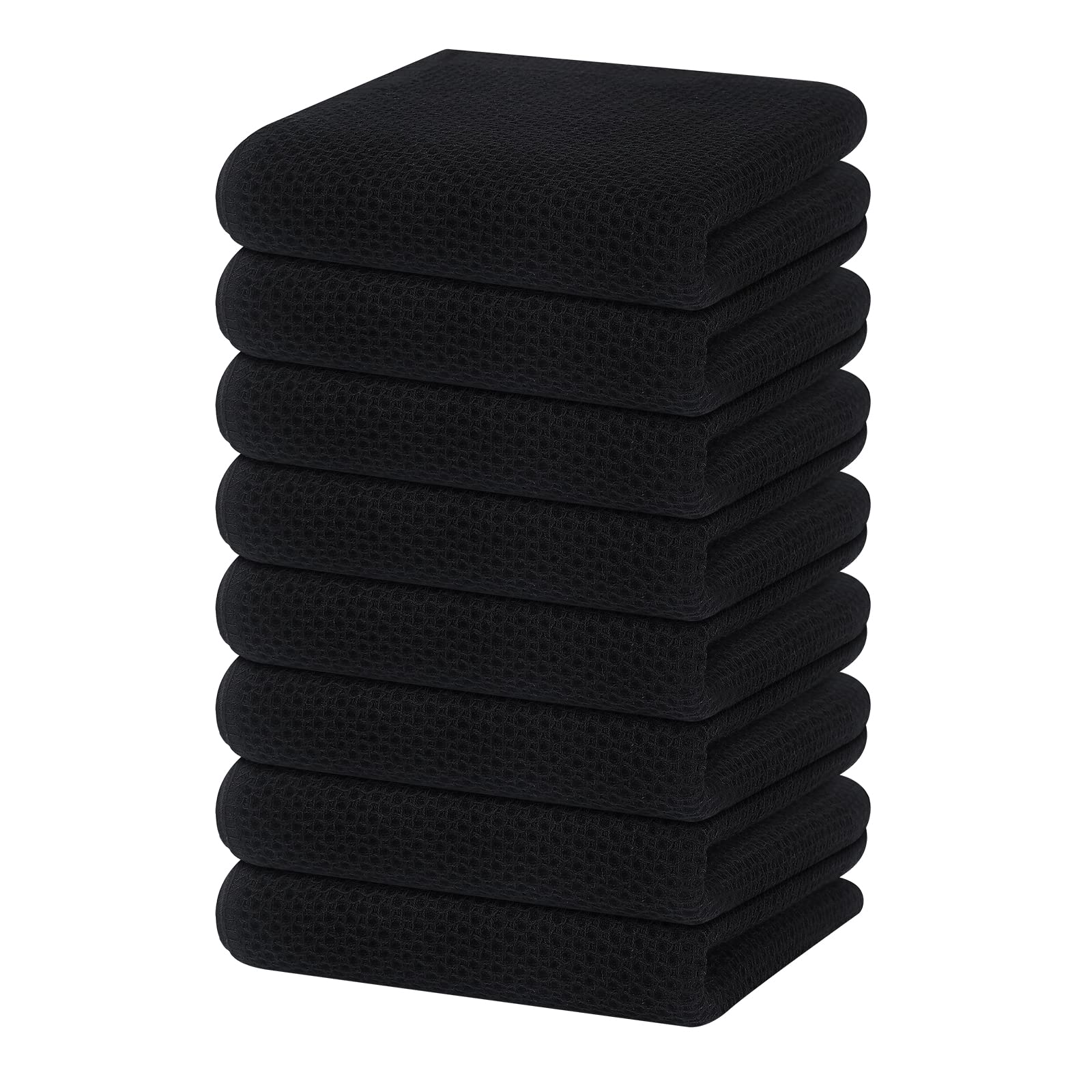Homaxy 100% Cotton Waffle Weave Kitchen Dish Towels 8-Pack, Black