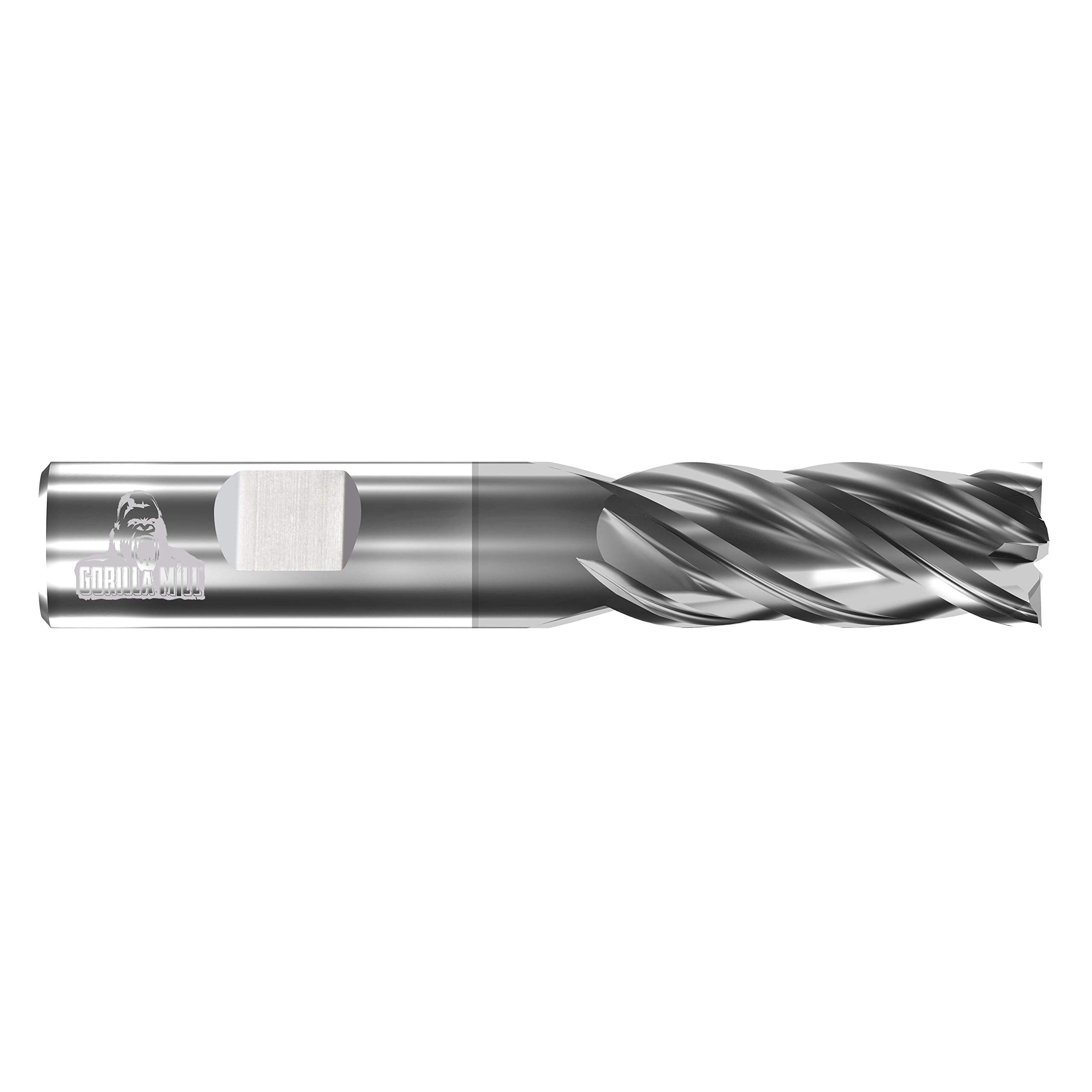 GM12F4WF Gorilla High Performance Carbide End Mill, Weldon Flat, GMX-35 Coating, Flat, 4 Flute, 1/2" Diameter, 1-1/4" LOC, 3" OAL