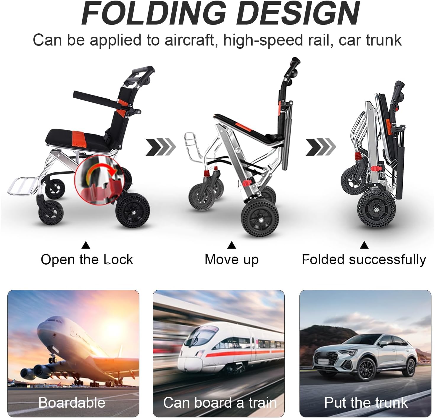 Sedia A Rotelle Pieghevole Ultraleggera con Freno A Mano - Sedia da Viaggio Portatile per Adulti, Bambini E Anziani - Sedia A Rotelle da Trasporto con Braccioli