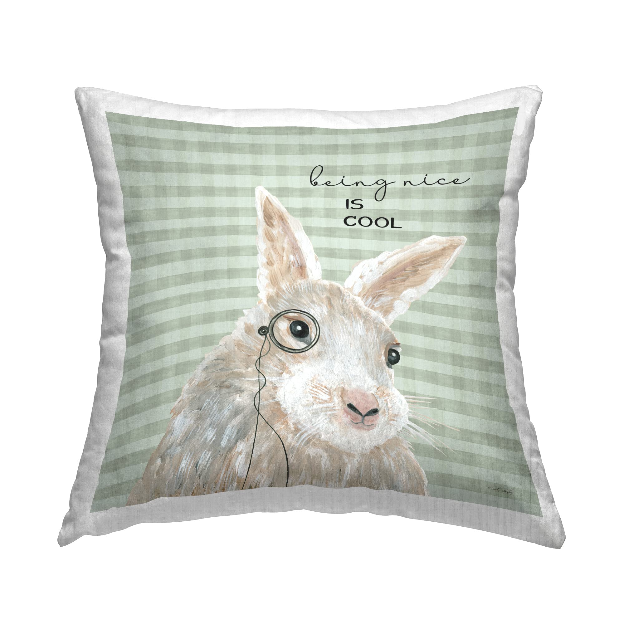 Stupell IndustriesNice is Cool Tartan Bunny Design by Cindy Jacobs Throw Pillow, 18 x 18, Green