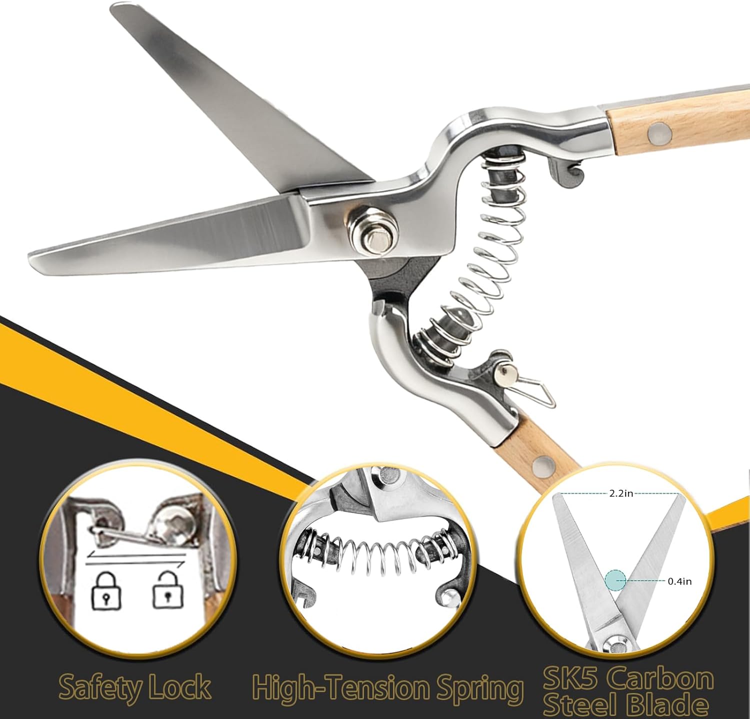 2 Pack Garden Pruning Shears, Heavy Duty Garden Scissors & Clippers For Wood & Tree Trimming, Garden Tools, Safety Lock, Wood Grain Tool, For Cutting Flowers, Trimming Plants, Picking Fruits (Gold)