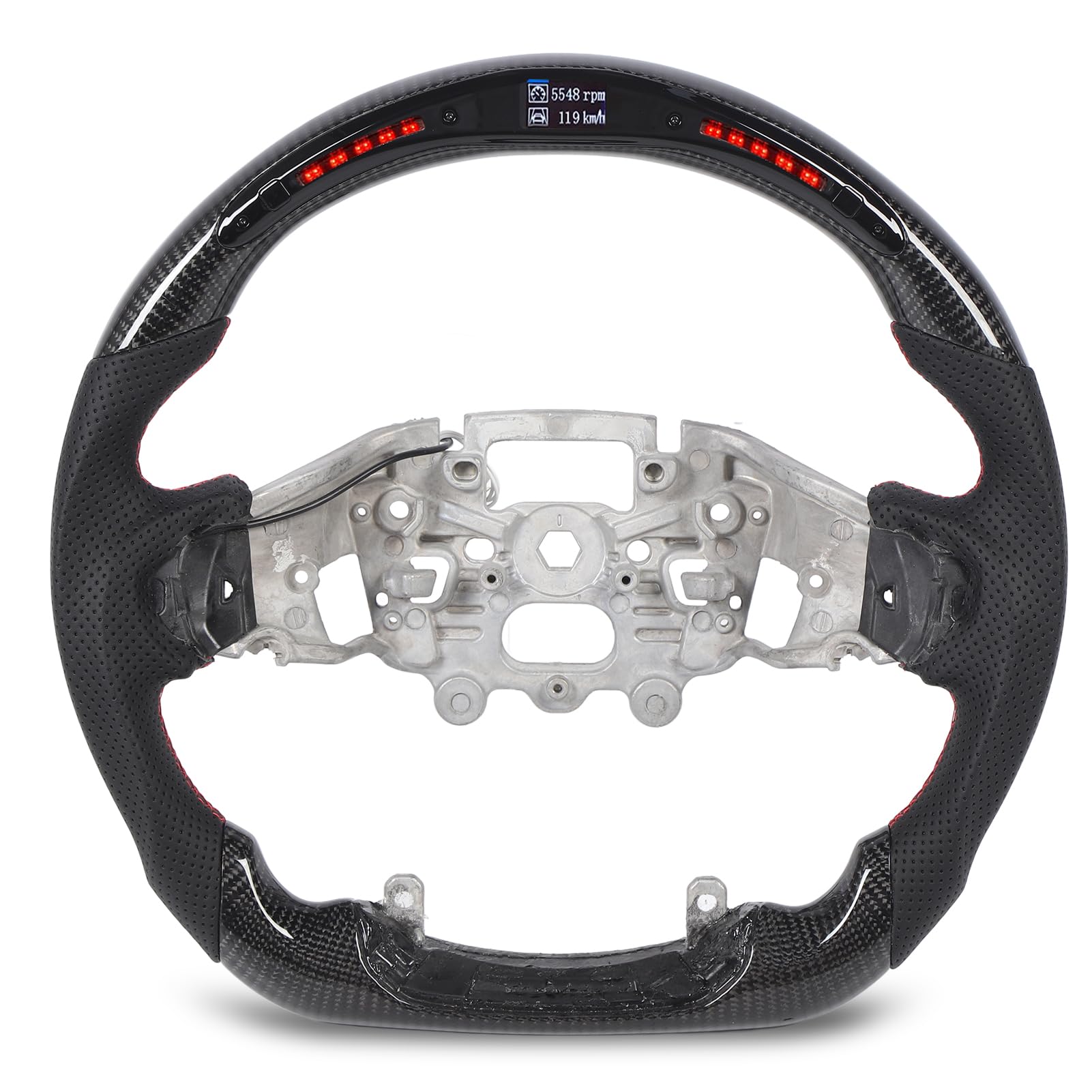 aqxreight Kierownica LED z Włókna Węglowego ze światłami i Wyświetlaczem Perforowana Skóra z Płaskim Dnem dla P703 2024+ Obroty, prędkość i wydajność w Czasie Rzeczywistym Śledzenie Wyścigów Lepsza