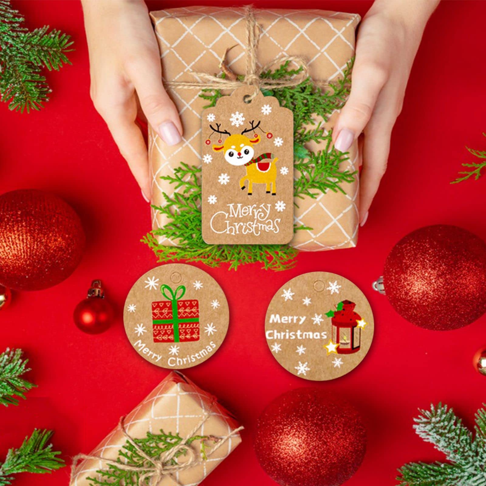 100 étiquettes Cadeaux De Noël En Kraft - Avec Ficelle De Jute, 10 Motifs, Pour Décorer Vos Présents De Fête - 3