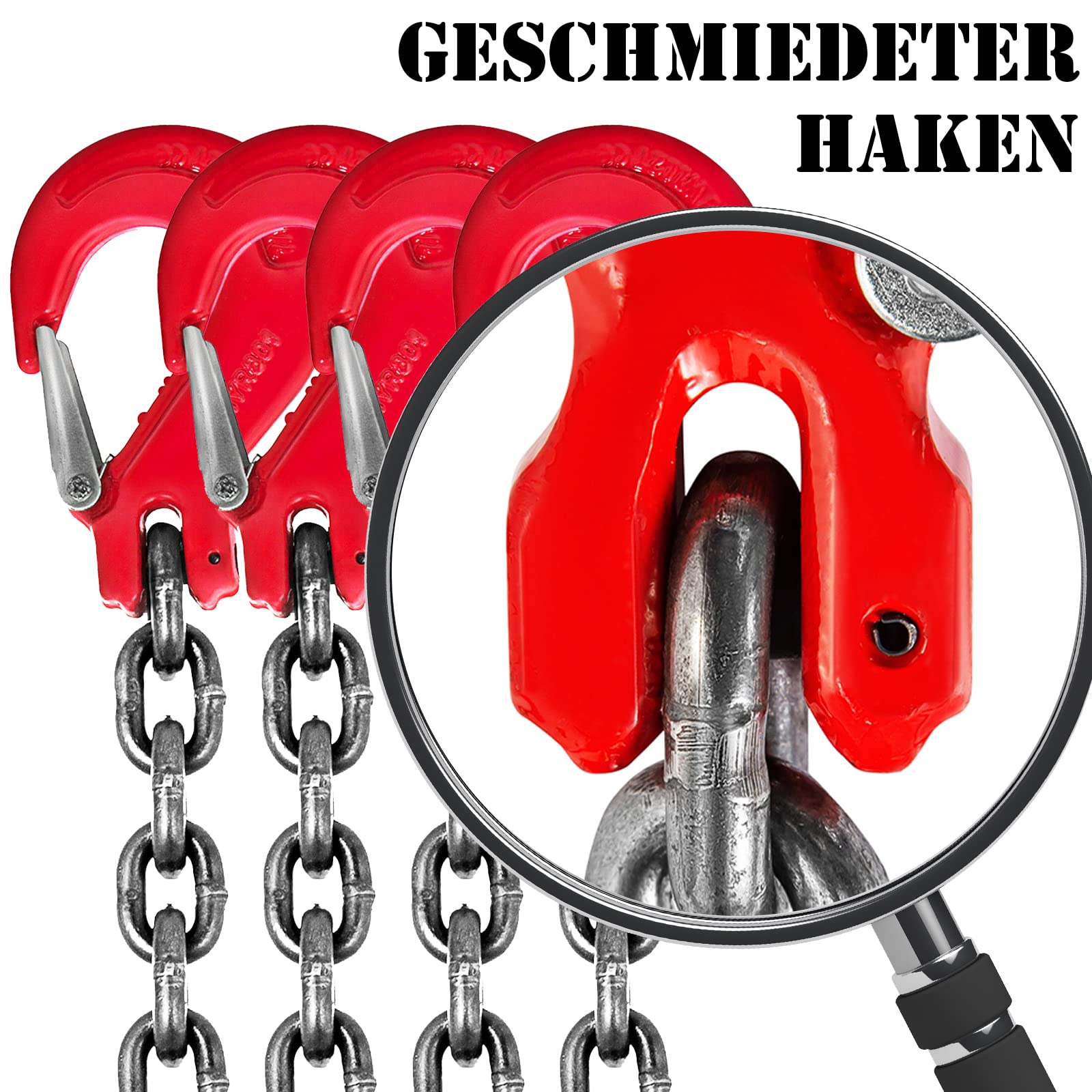 G80 Hebegurt Kettengehänge 2m 6T, 4 Strang 8mm Anschlagketten Rückekette Krankette hohe Festigkeit Transportieren von Lasten Krangehänge