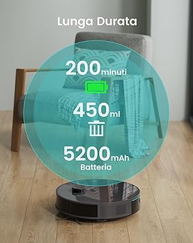 LEFANT N3 Robot aspirador con asignación, sensor láser Lidar y d-ToF, 6000 Pa, 200 min de tiempo de funcionamiento, barreras virtuales, limpieza del área seleccionada, conectado a través de6