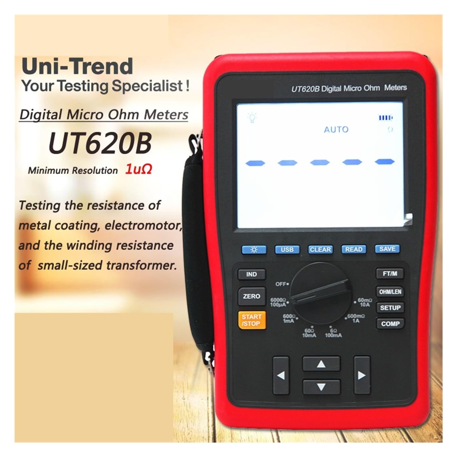 Tester Elektryczny, UT620B DC Tester Niskiej Rezystancji, Czteroprzewodowy Pomiar, Przechowywanie Danych, Pas Transferowy USB, Podświetlenie