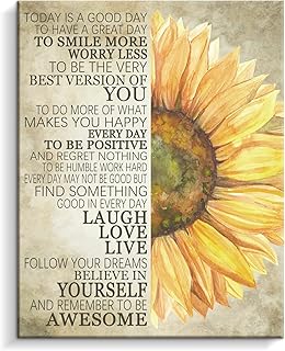 Kas Home Sunflower Wall Decor Inspirational Quotes Canvas Wall Art Rustic Farmhouse Sunflower Artwork for Bathroom Bedroom Office Kitchen Framed Ready To Hang (12 X 15 inch, Yellow - Flower)
