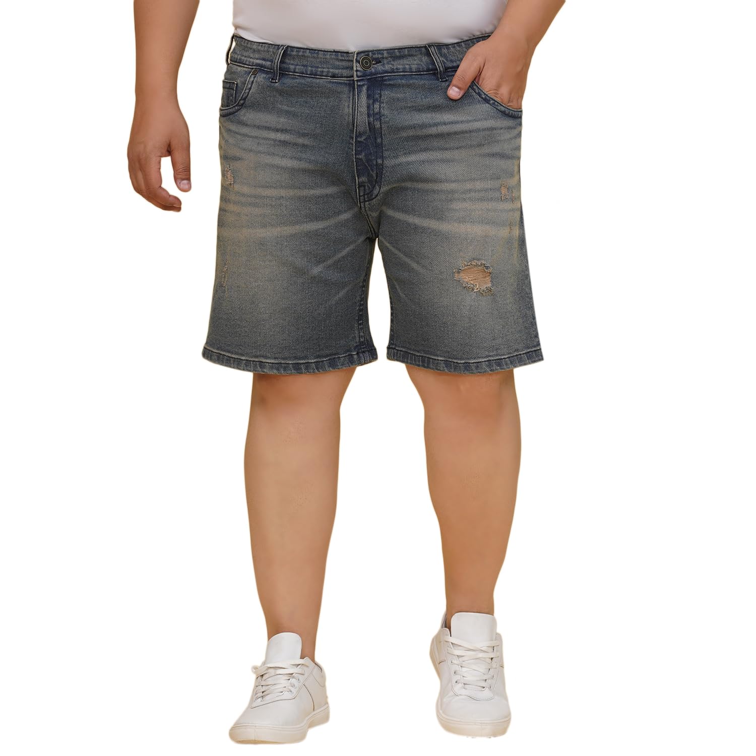 john pride Plus Size Men Regular Fit Mid-Rise Stretchable Distress Blue Denim Shorts (JPSOD13036_Blue)-picture-36