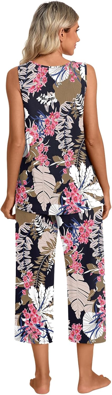 Womens Pajama Sets Sleeveless and Capri Pjs Set 2 Piece Summer Sleepwear with Pockets Soft Loungewear image 2