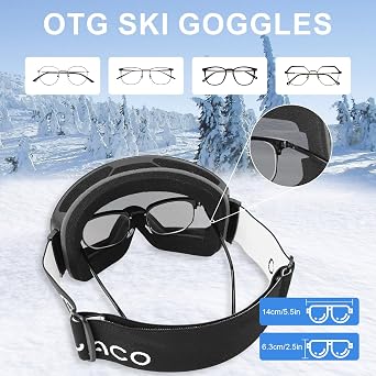 Ryaco Ski Snowboard Goggles, OTG Anti-Fog,100% UV Protection Spherical Frameless Snow Goggles, for Men Women Youth Adult