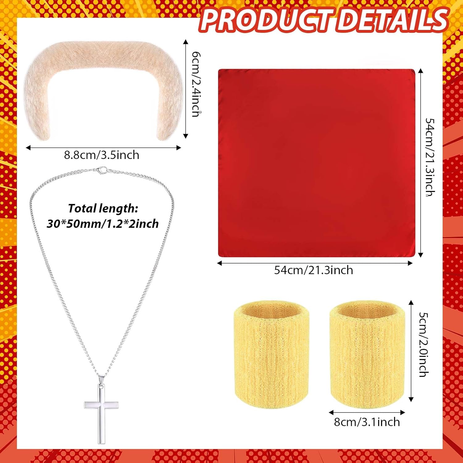 Honic 5 Pcs Halloween Wrestler Costume Kit Include Kerchief Moustache Bracers Glasses and Necklace for Men Wrestler Dress up - Image 2