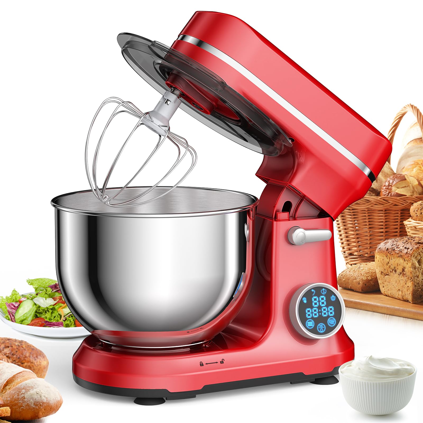 BioloMix スタンドミキサー BM-785LB 1200W 赤 BioloMix Kitchen Food Stand Mixer, 1200W 11-Speeds DC Quiet Motor