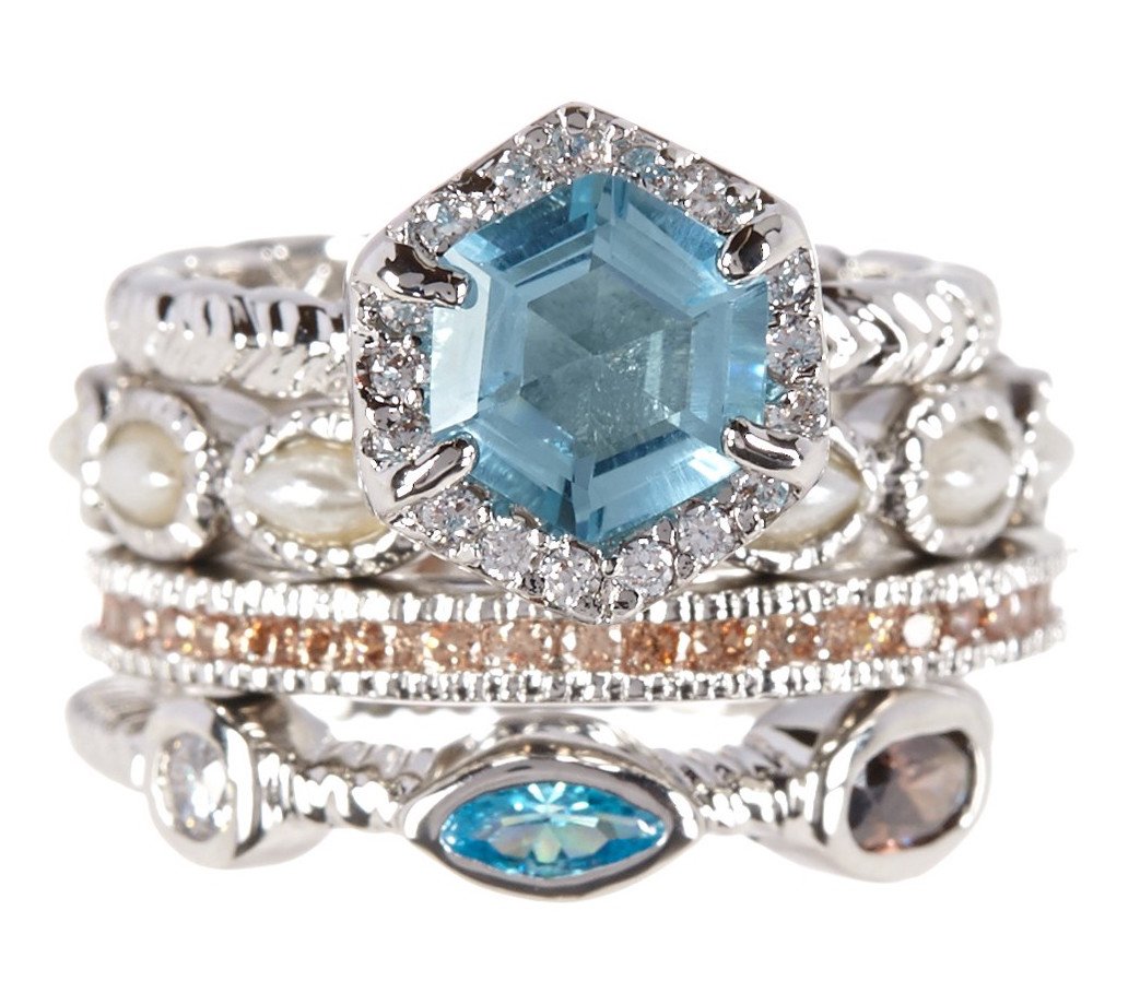 Sky Blue Quartz & Shavonne Wholesale Gemstone Jewellery Stackable Ring Set (L 1/2)