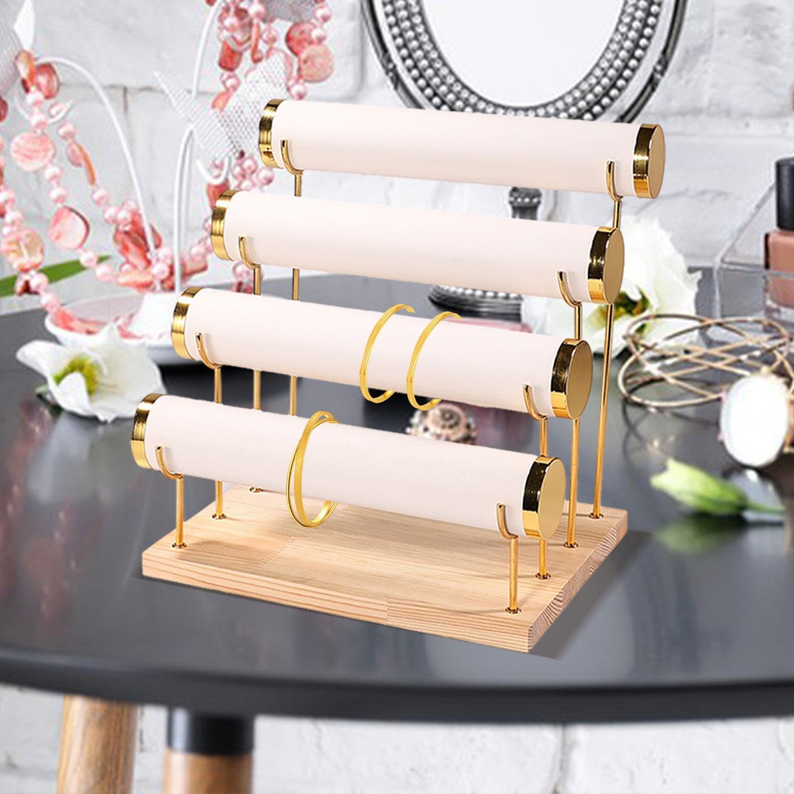 Porta Bracciali Stand Organizer Gioielli Portaorologi Espositore in Pelle con Design Barre Rimovibili Adatto per Esposizione Vetrina Negozio