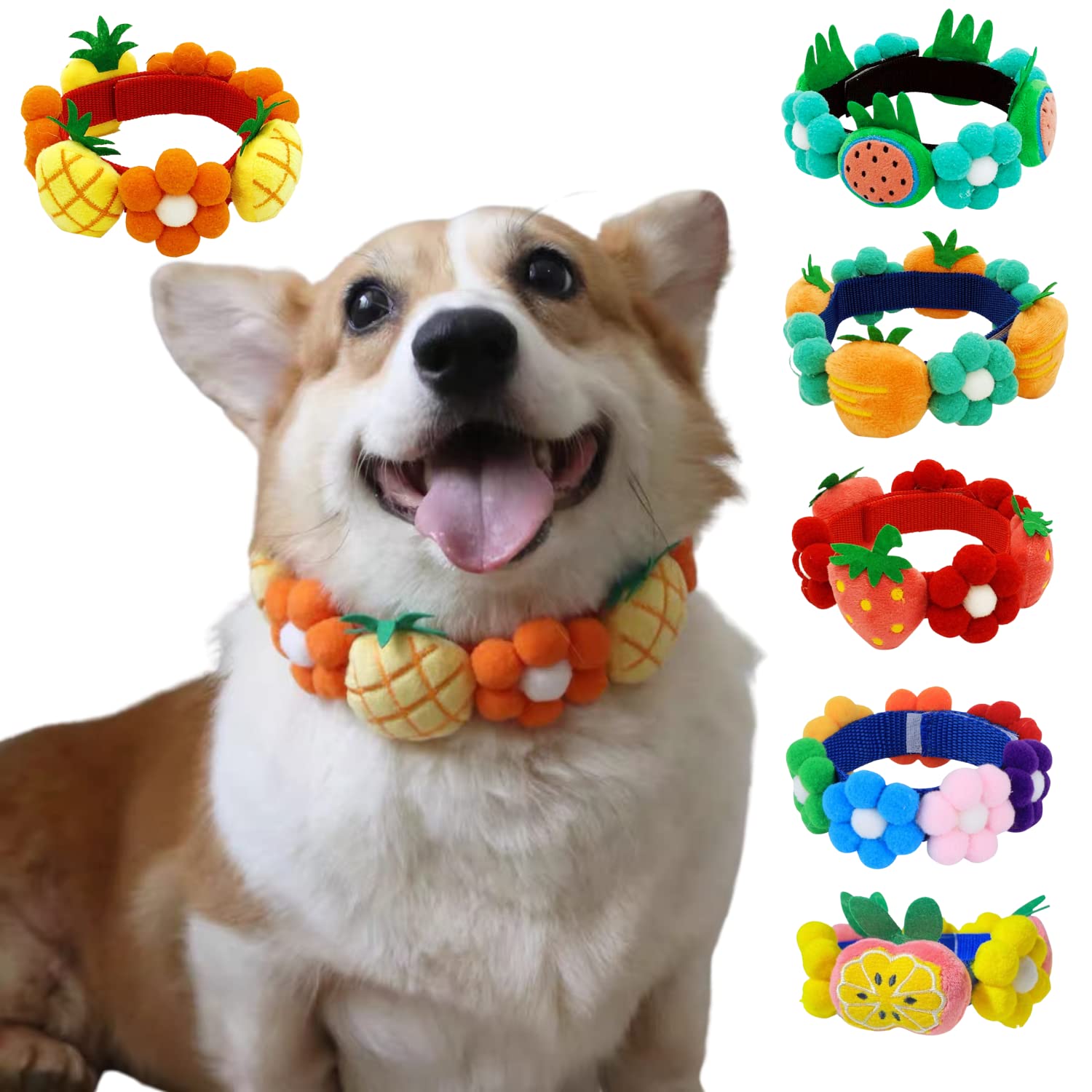 Harikaji Dog Fruit Wreath Collar, Adjustable Pet Necklace Felt Collar Dog Flower Necklace for Large Dogs Chrismas New Year Birthday Dress-up Party(