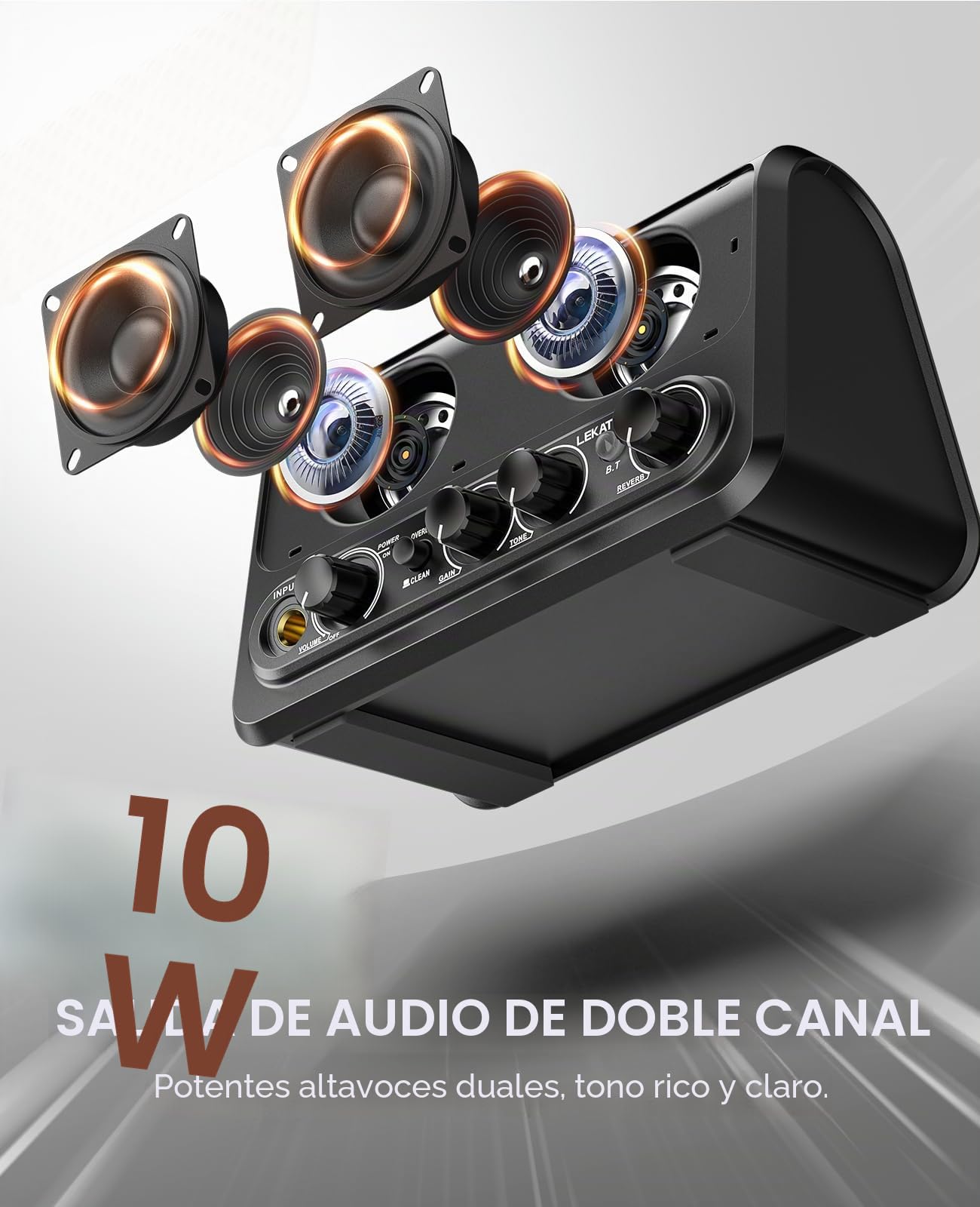 Mini amplificador para guitarra, LEKATO 10 W, amplificador para guitarra eléctrica portátil con canal Clean & Overdrive, reverberación y conectividad Bluetooth