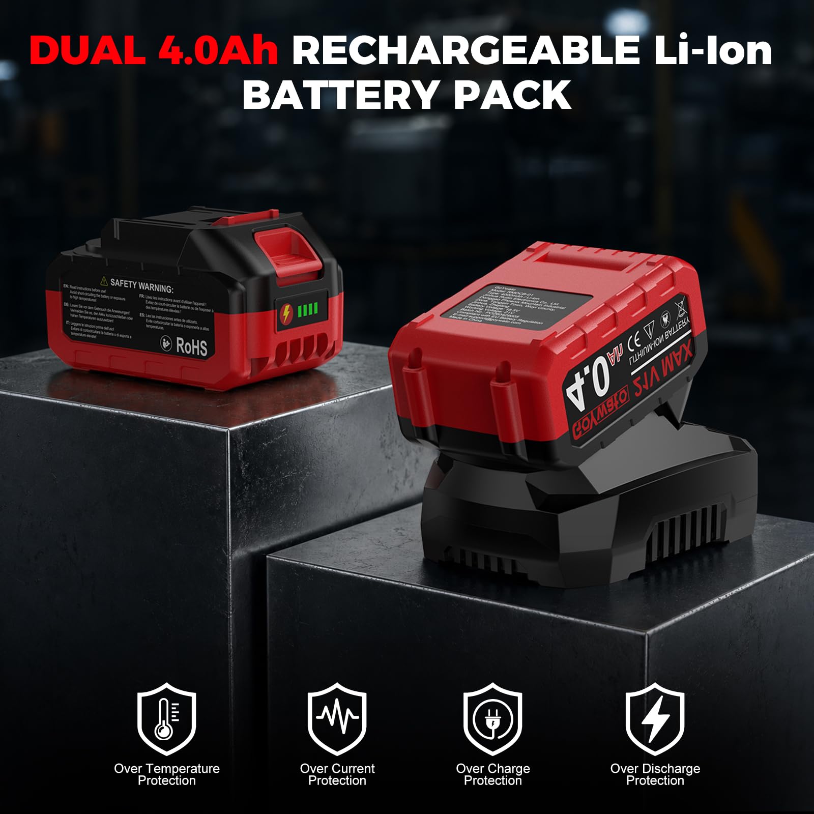 Avvitatore a Impulsi 1490 Nm con 2 Batterie 4.0Ah e 6 Bussole, Rosso | 1/2'' Avvitatore ad Impulsi Brushless con Caricabatterie & LED Integrata, Ideale per Auto, DIY e Uso