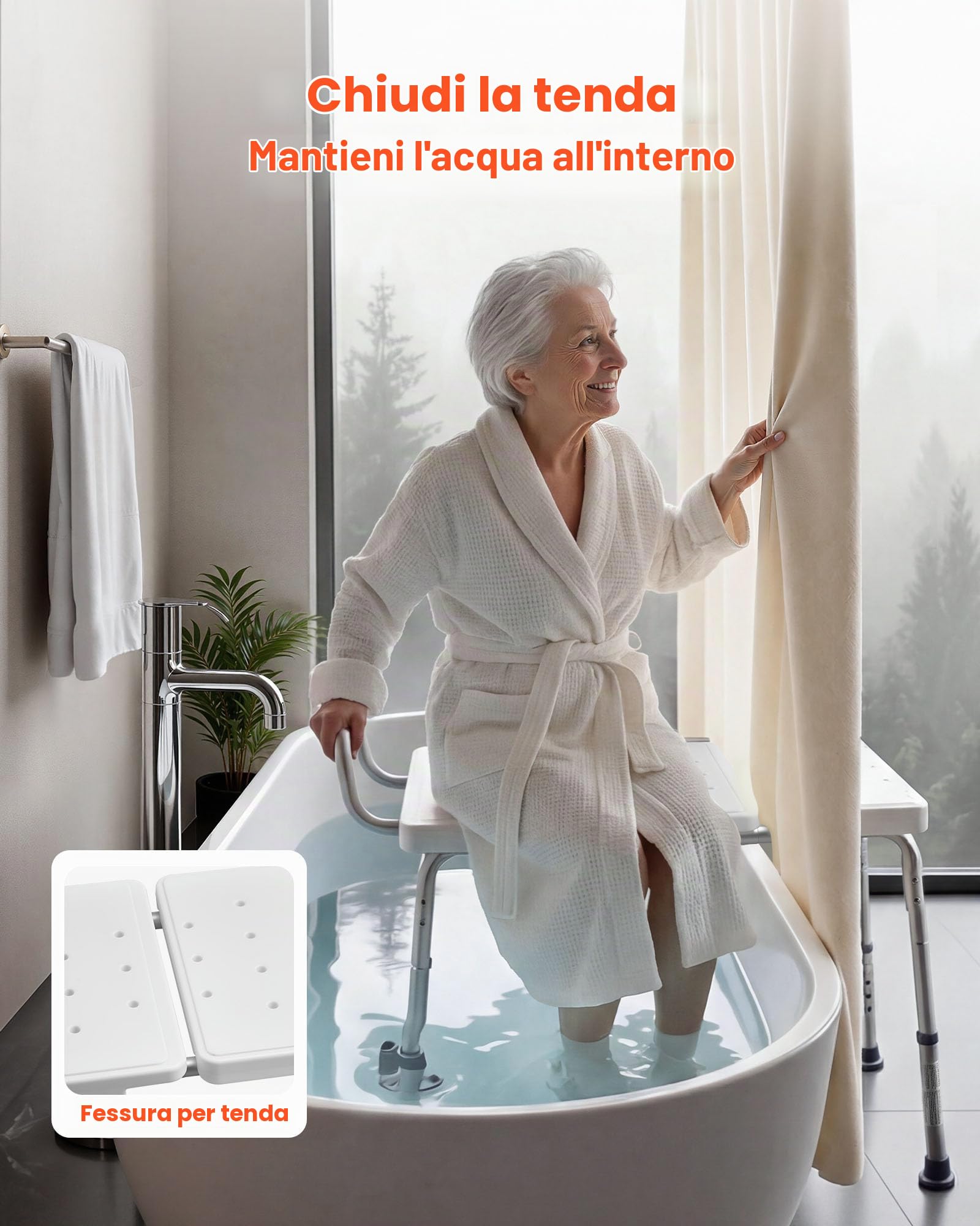 VEVOR Panca da Vasca da Bagno Carico max 180 kg, Sedia per Trasferimento Vasca da Bagno con Braccioli Schienale, Sedile da Doccia Altezza Regolabile per Anziani Pazienti Mobilità Ausiliare Box Doccia