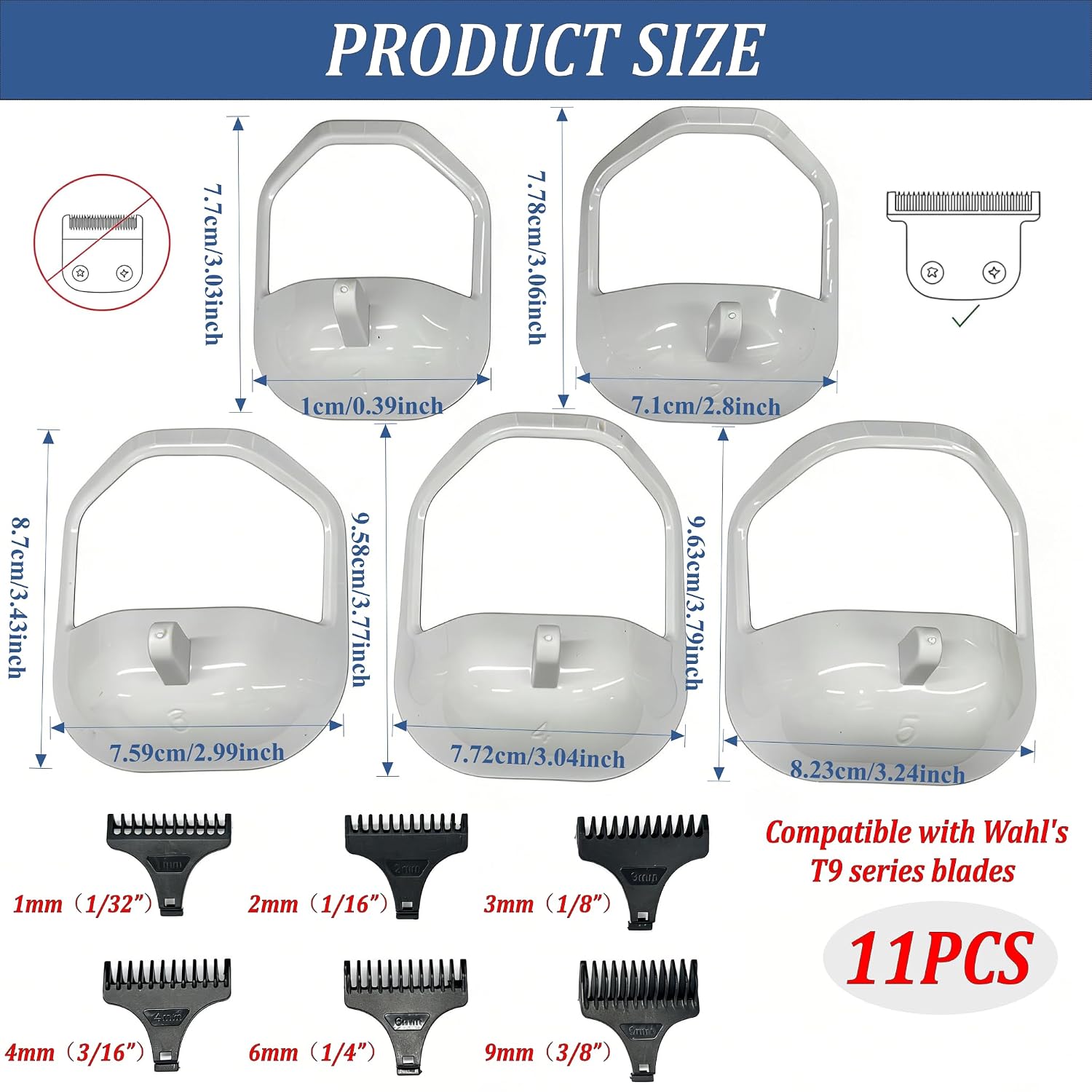 11Pcs T-Blade Trimmer Guards and Goatee Shaping Template Set for Precise Length Control, Symmetrical Shaving to Prevent Crooked Edges in Men Daily Grooming, 6 Guide Combs 1/32 to 3/8 in, 5 Shapers