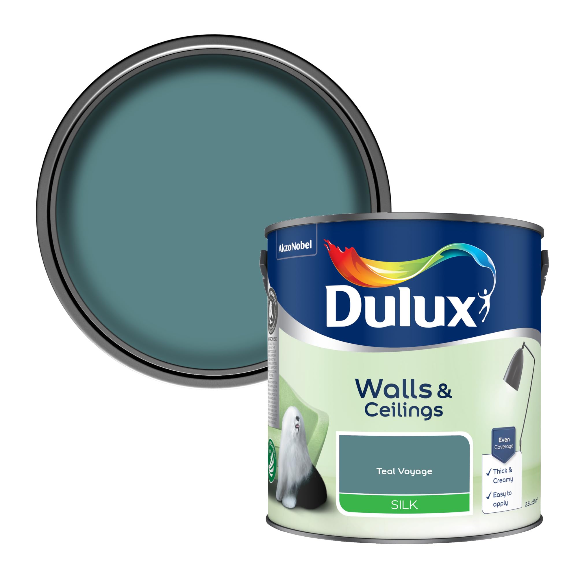 Dulux Teal Voyage Walls And Ceilings Silk Emulsion Paint 2.5L