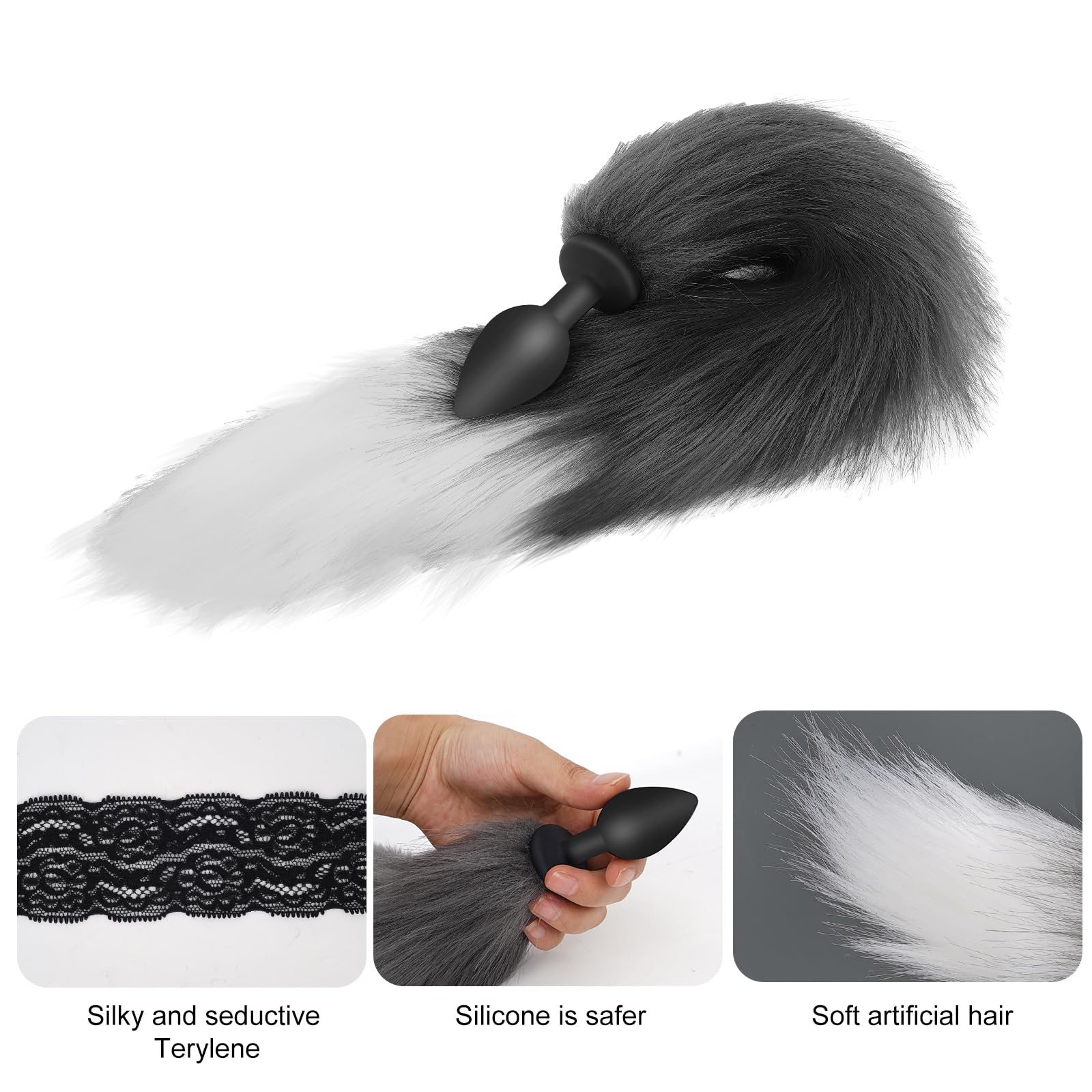 JIXAXN Fox Tail Cosplay Anal Plug Butt Stopper with Tail, Silicone Butt Anal Plug Cute Fluffy Tail Adults Role Play Games Adult Toy for Beginner Couples