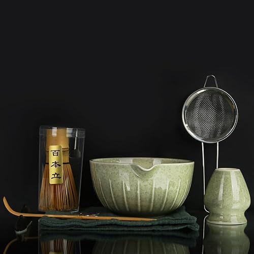 Miniatura 3 de Juego de tazón de matcha y batidor de té, colección de 7 piezas: cuenco de cerámica de 19 onzas, soporte para batidores, cuchara de bambú