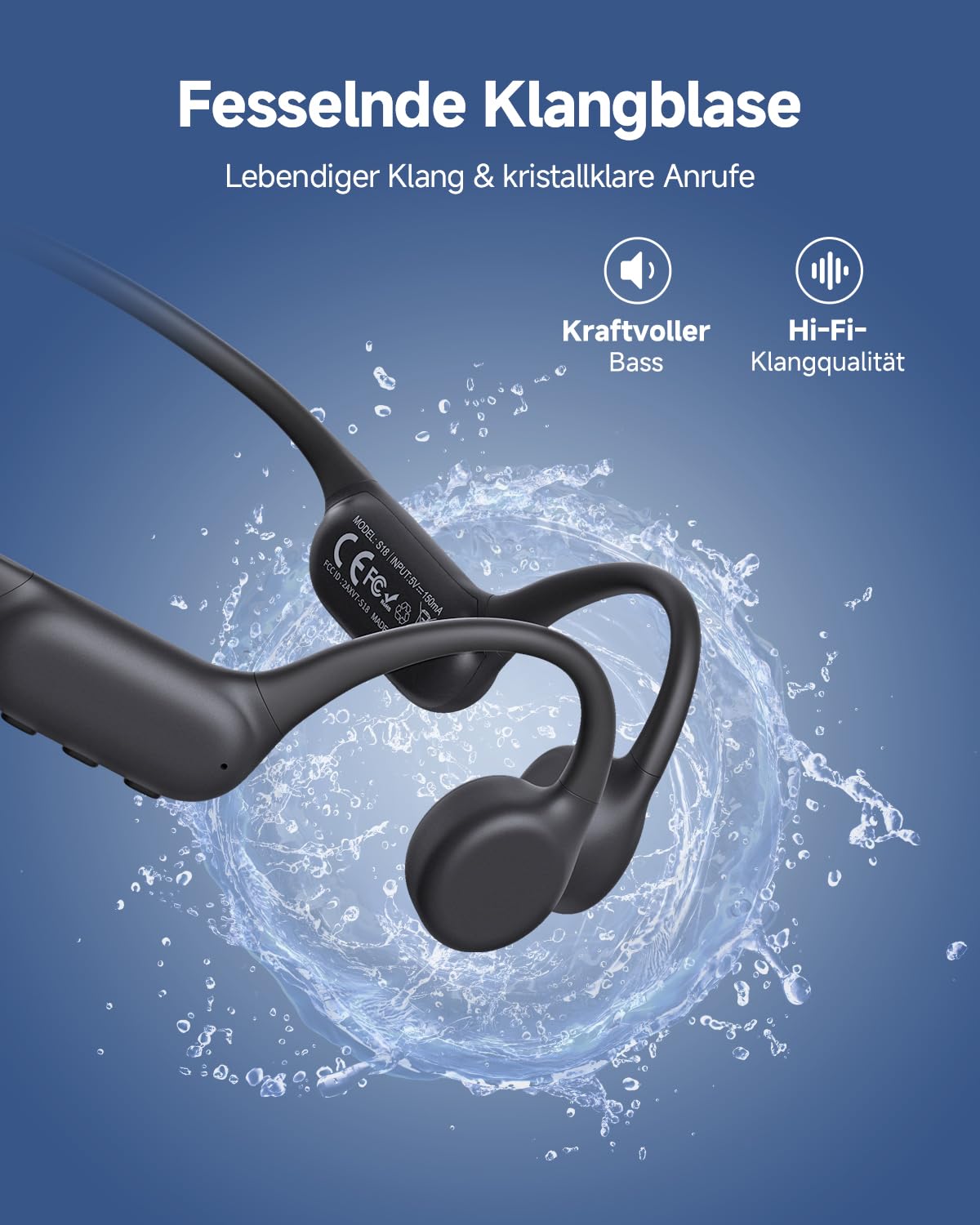 Knochenschall Kopfhörer Schwimmen Bluetooth 6.0, 32GB Speicher | IPX8 Wasserdichter Kopfhörer mit MP3-Player, 10H Laufzeit, Offene Sportkopfhörer für Schwimmen / Fitness / Laufen / Radfahren