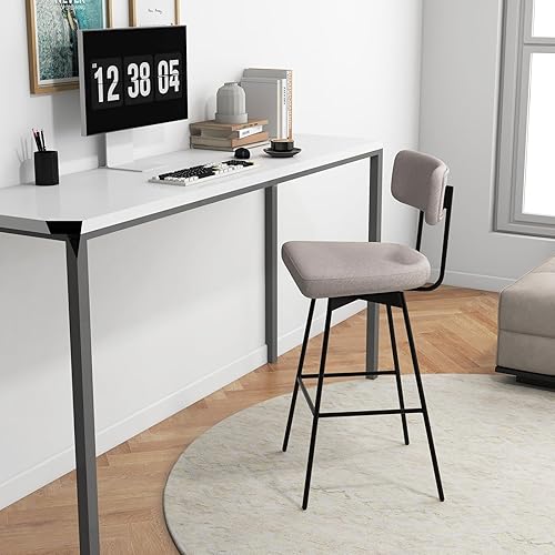 Miniatura 8 de COSTWAY Juego de 2 taburetes de bar tapizados de 29 pulgadas con respaldo, sillas de comedor giratorias de 360 con patas de metal y reposapiés