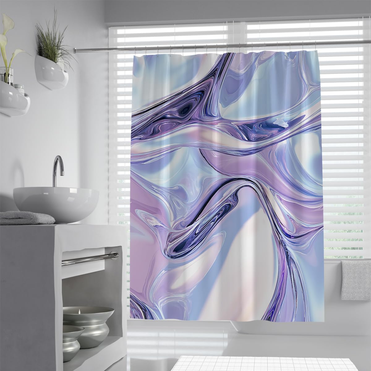 UIRINGART Modern Abstract Liquid Swirl Shower Curtain W90xL180cm Contemporary Geometric Marble Waves Pattern Waterproof Anti Mould Apartment Essentials Bath Screen With Hook
