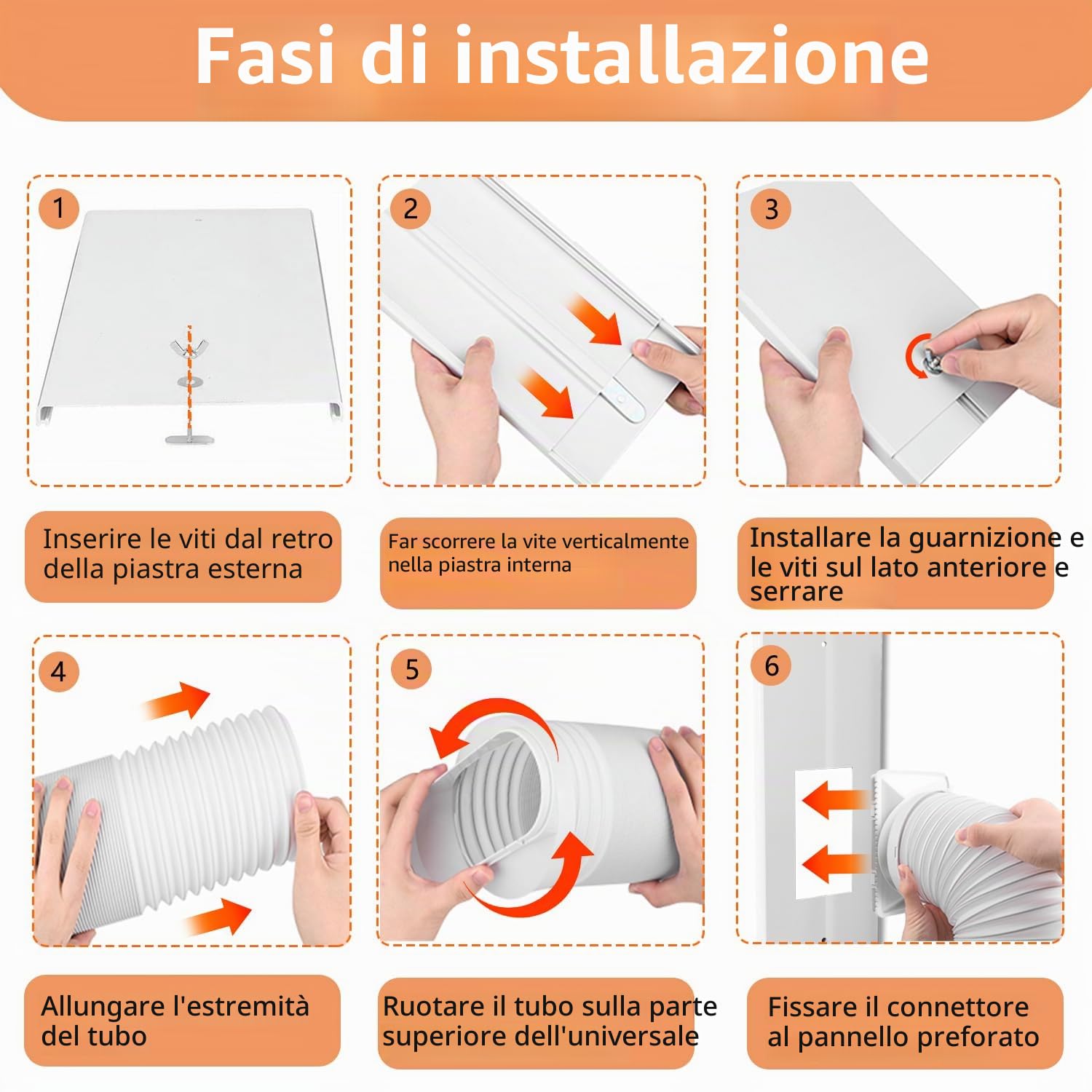 Kit di sfiato CA per porta scorrevole da 95 pollici con tubo flessibile AC Φ 5,9 "+schermo filtro e spogliatura meteorologica accoppiatore universale da 5,0/5,9 pollici per finestre/porte