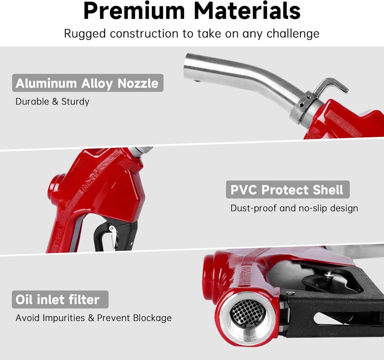 1 Inch NPT Automatic Fuel Nozzle Auto Shut-Off Red with Swivel Joint 19/16 Inches (OD=30mm) Gas Pump Nozzle Three Notch Hold Open Clip Used For Diesel, Petro